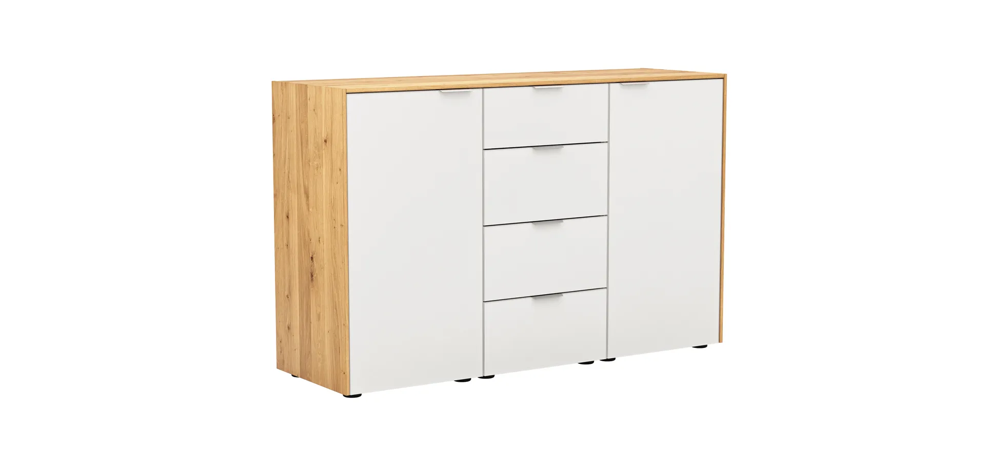 Kommode Colorado - BHT ca. 138x87x43 cm, Glas weiß mit Eiche furniert