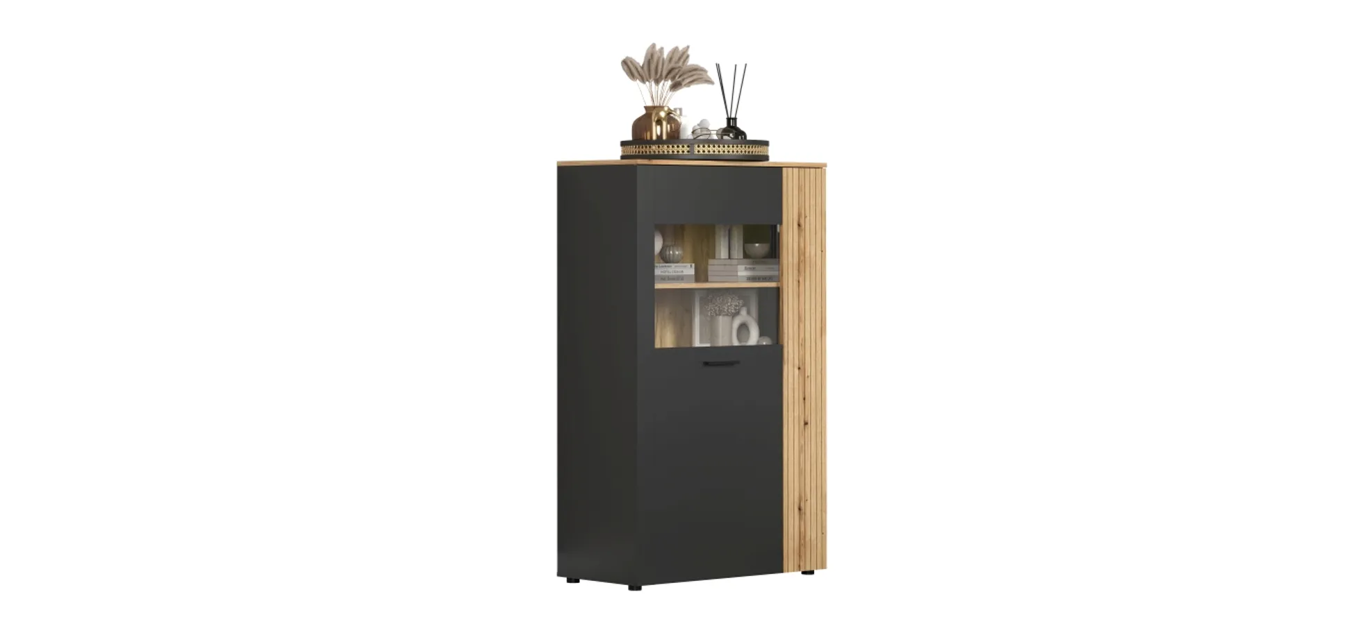 Highboard - B ca. 90 cm, Anthrazit, Eiche Coast Evoke Nachbildung