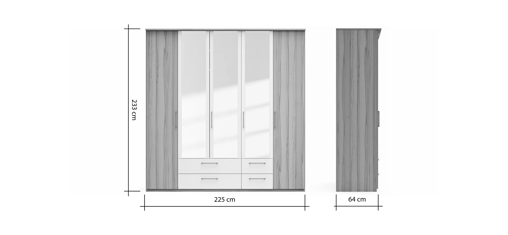 Drehtürenschrank Viana - B. ca. 225 cm, Furnier, Kernbuche, Weiß
