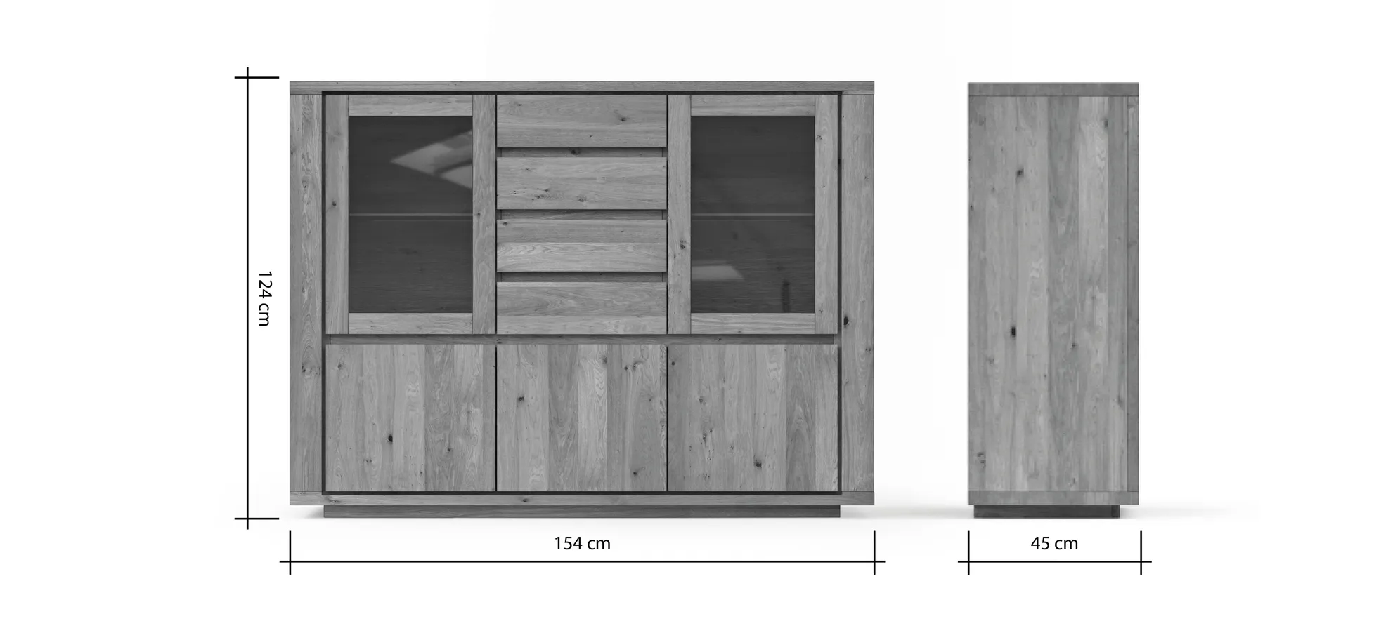 Highboard Bakersfield - sichtbare Rückwand geschroppt, Asteiche massiv, geölt