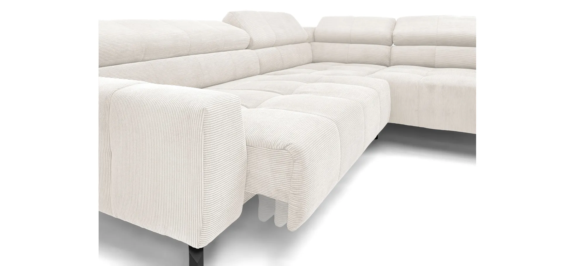  Ecksofa COLLEEN - 2-Sitzer mit Ecke rechts, Sitzvorzug motorisch, Feincord, Weiß