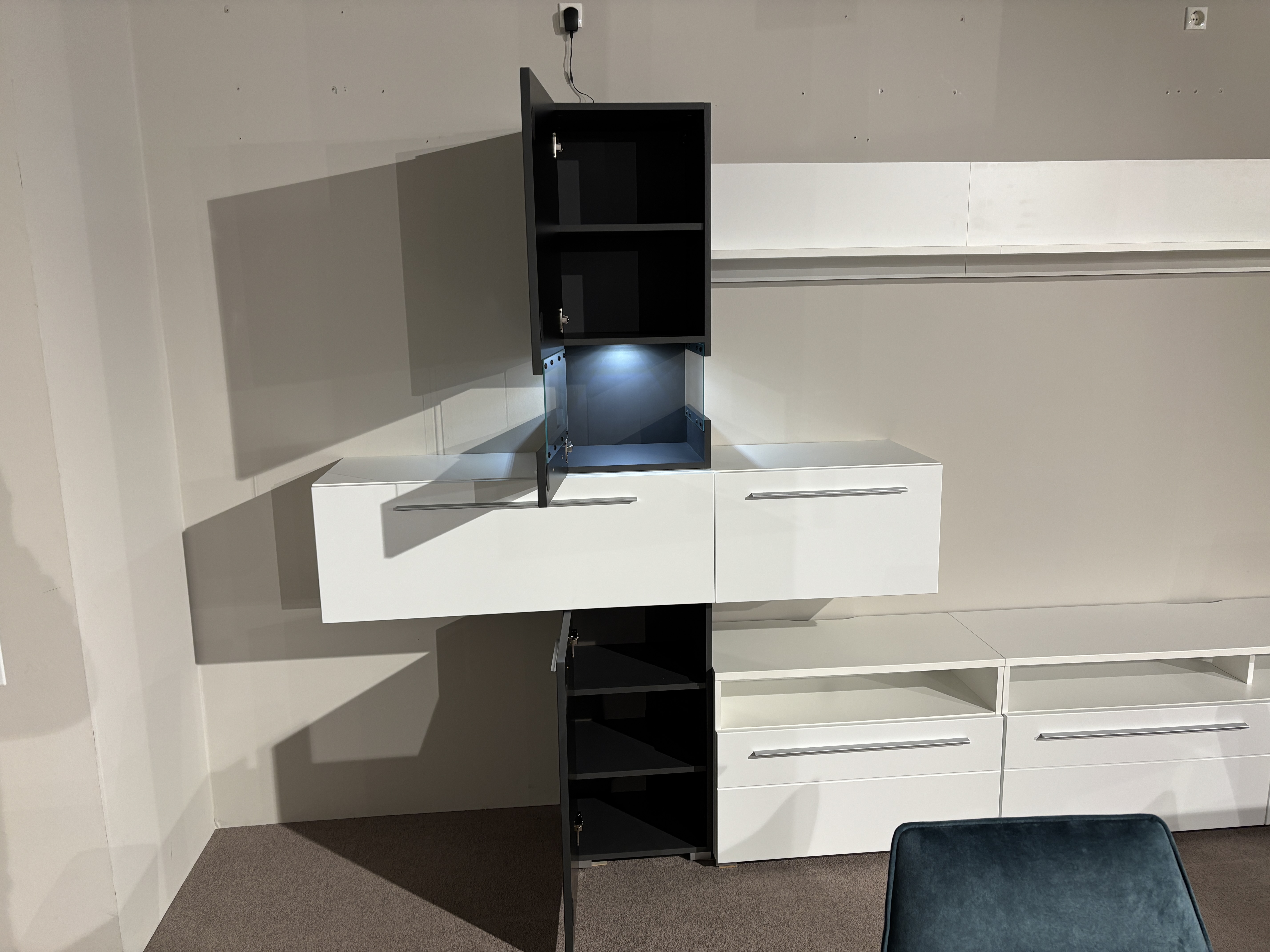 Wohnwand, weiß/graphit matt MDF - INKON