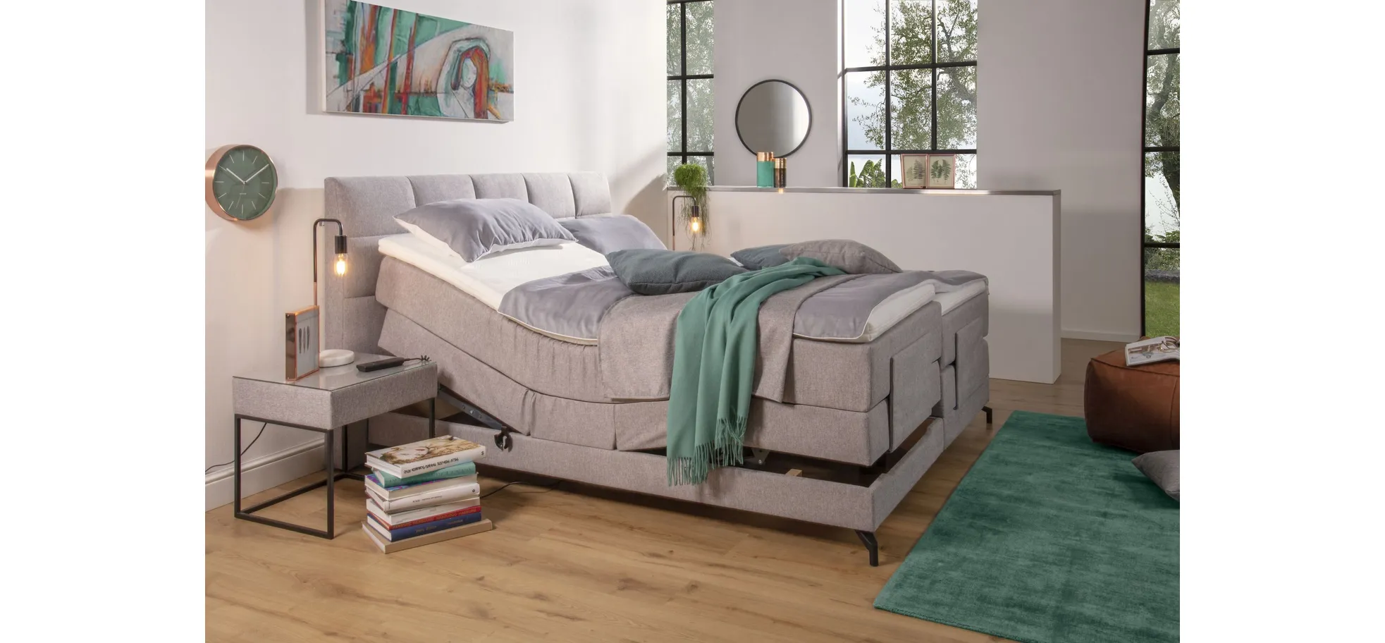 Boxspringbett - Liegefläche ca. 180x200 cm, motorische Verstellung, Stoff, Grau