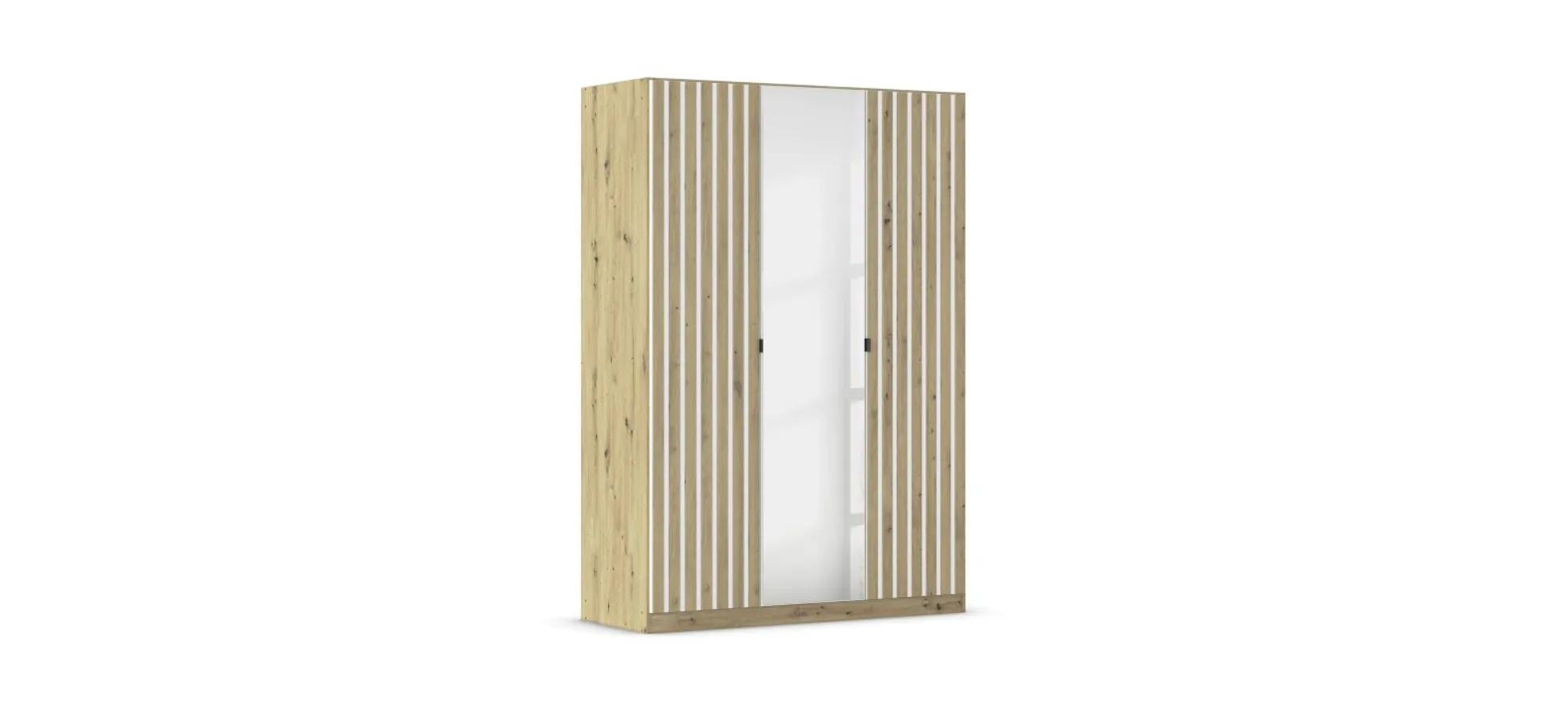 Drehtürenschrank RUERTO- B ca. 136 cm, Eiche Dekor, Weiß, Paneel, Eiche Dekor, Spiegel
