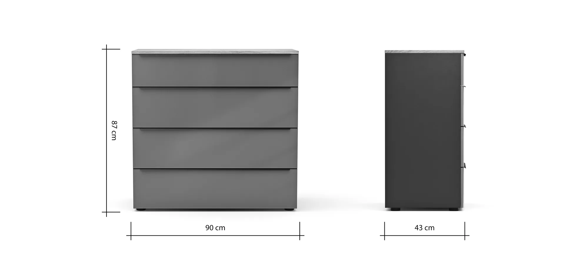 Kommode Colorado Beimöbel - BHT ca. 90x87x43 cm, Dunkelgrau, Griffe schwarz