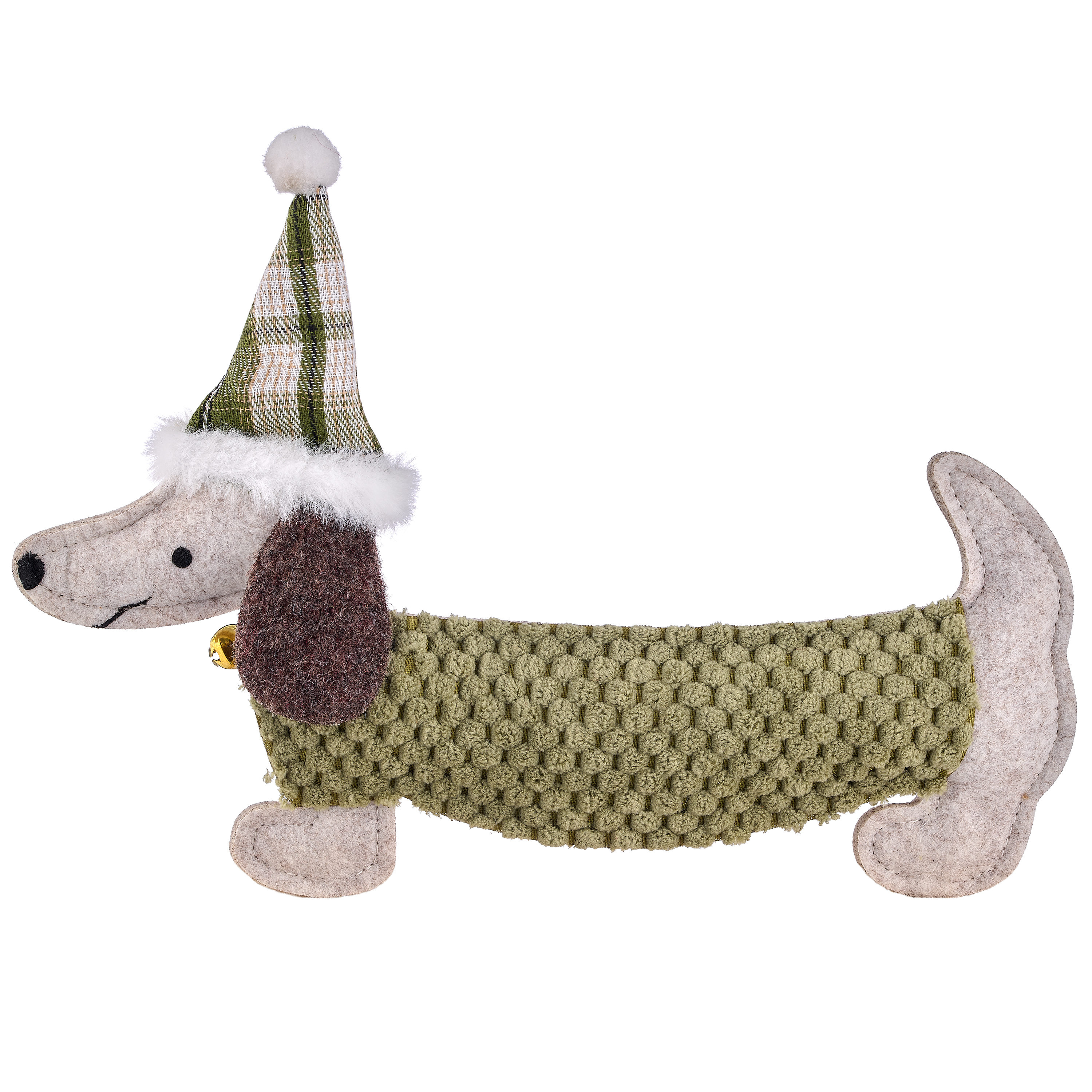 Filz/Stoff Hund auf Holzfuß - grün, ca. 29x5x21cm