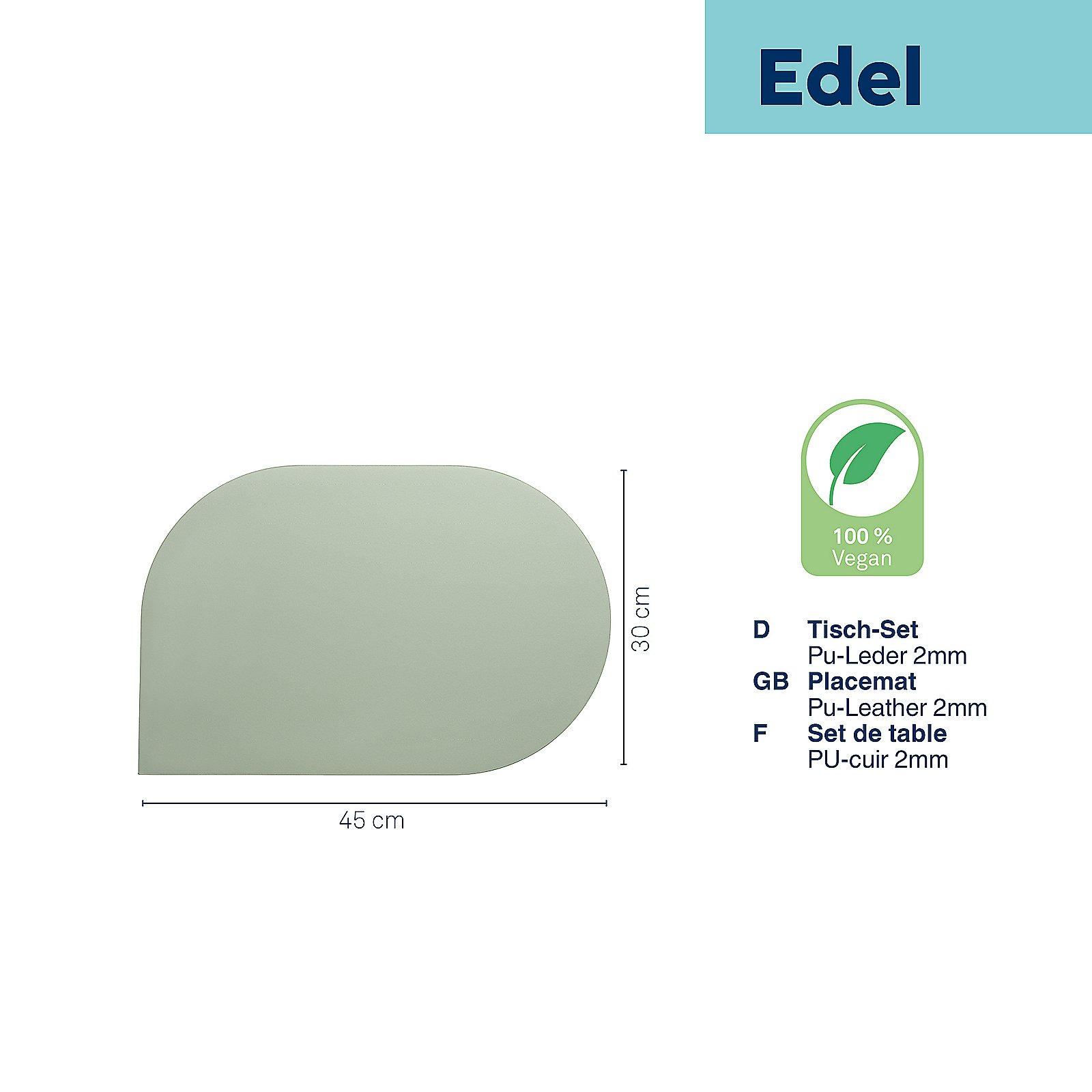 Tischset Edel 45x30cm - pu-leder, rauchgrün