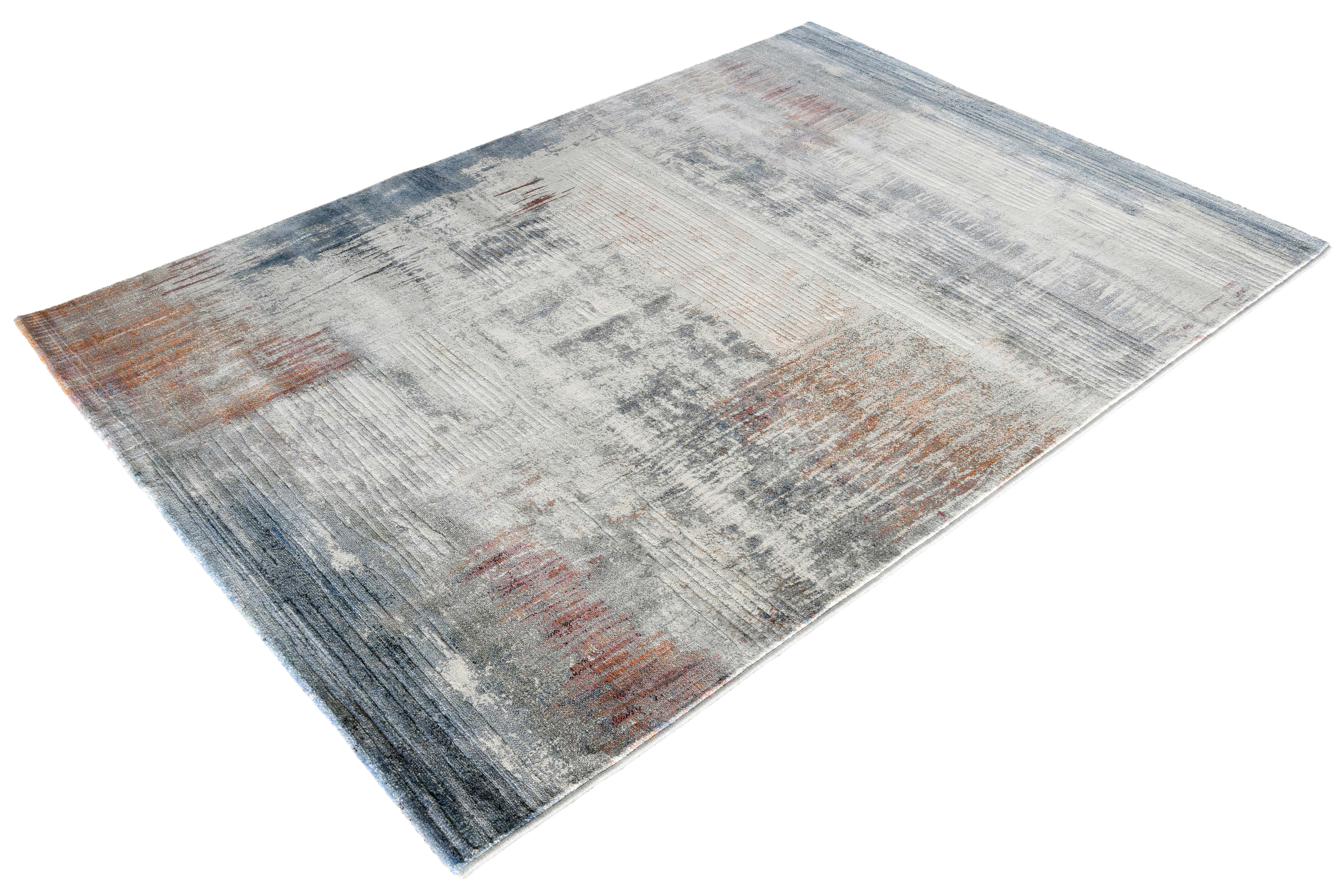 Webteppich, blau-weiß-grau, 133x195 cm - Rargentum