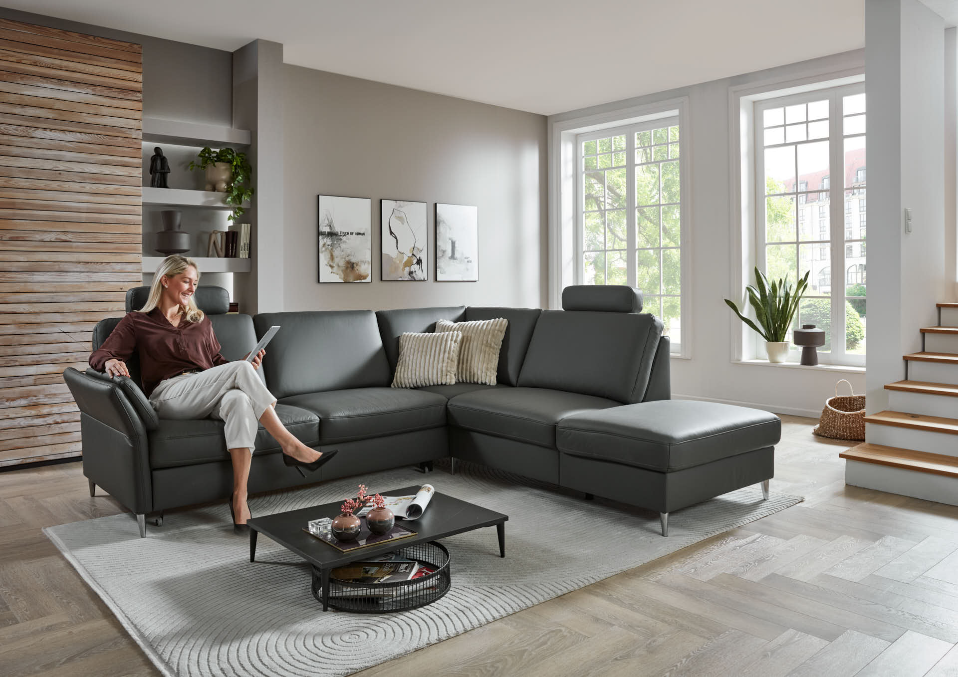 Ecksofa, Leder anthrazit - LS26 Crucola