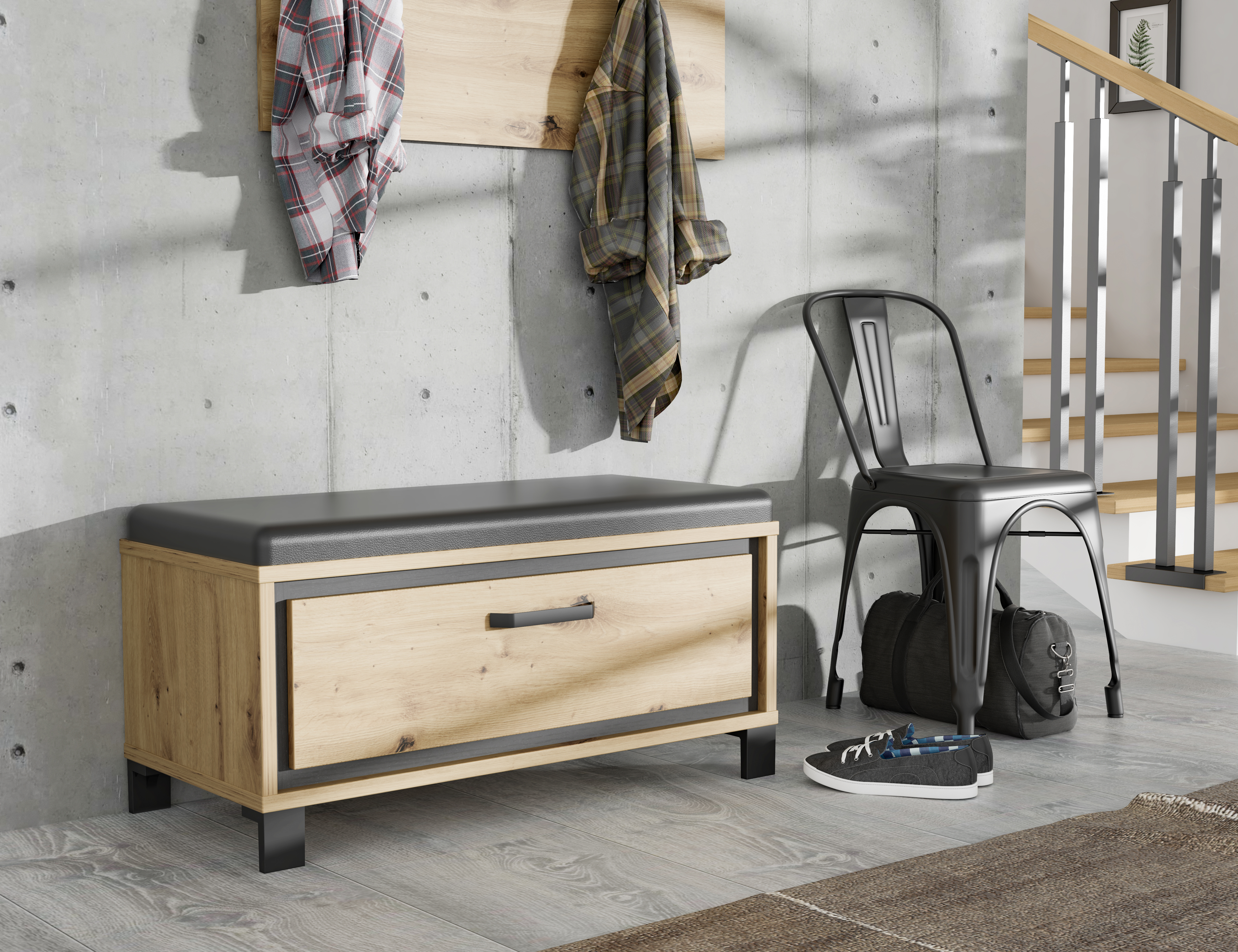 Sitzbank, Artisan Eiche, schwarz - MyTogo557