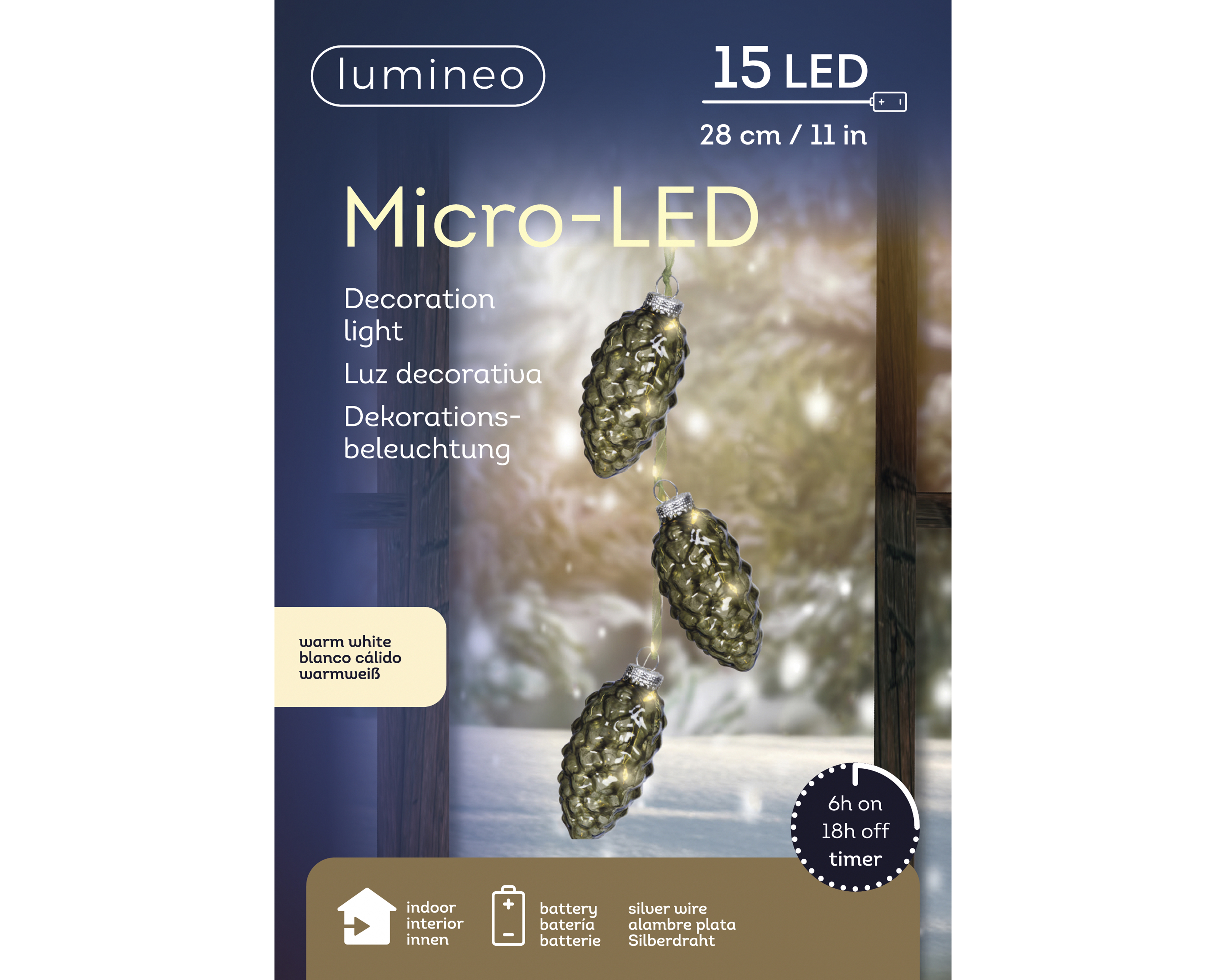 Micro LED Bündel Zapfen - grün/warmes weiss, Glas, L5.70-W5.70-H28cm-15L