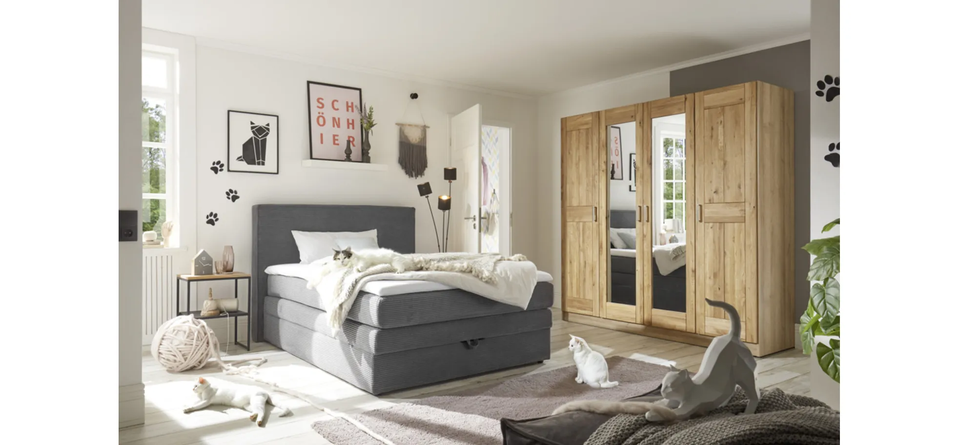 Kleiderschrank 4-trg., 2 Spiegel, Eiche - MyTrend318