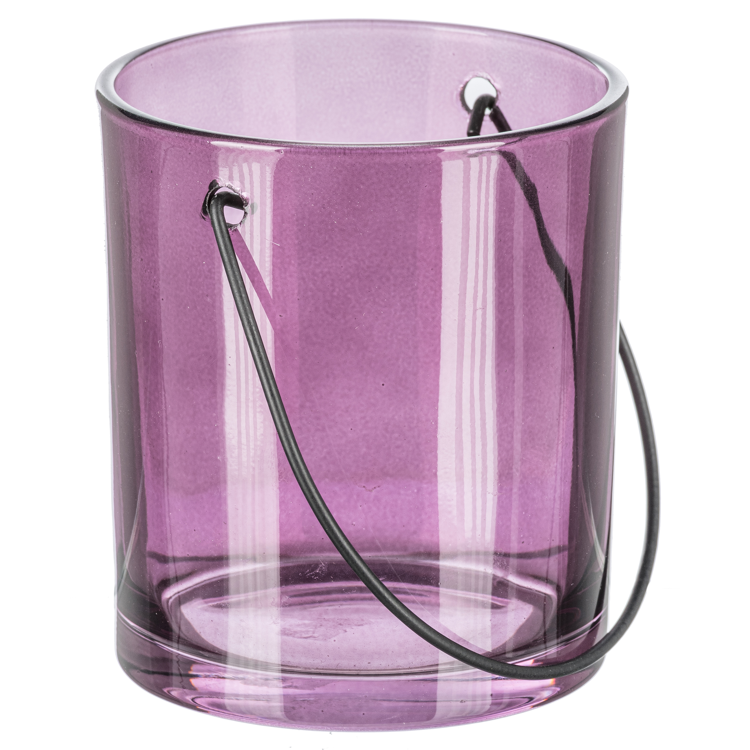 Windlicht - Glas, m.Henkel LOLLIPOP, 9x10cm, Aubergine
