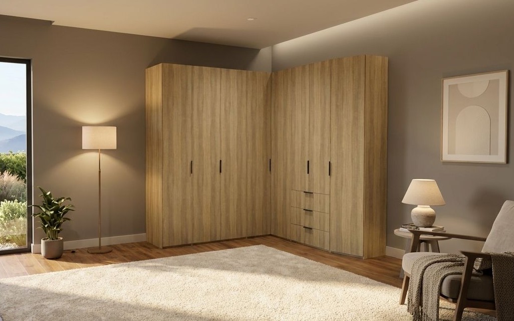 Eck-Drehtürenschrank, Elfenbein Dekor - Armadio
