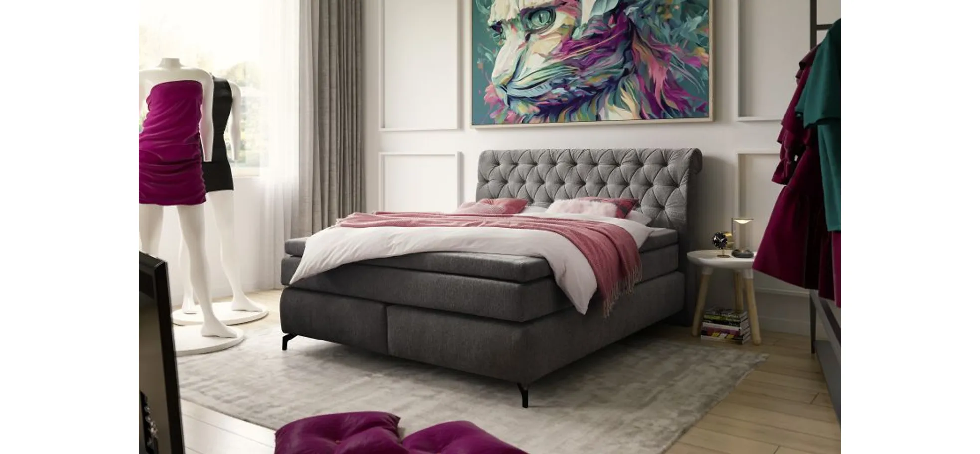 Boxspringbett JOLIN MIX- Liegefläche ca. 180x200 cm, Stoff Anthrazit
