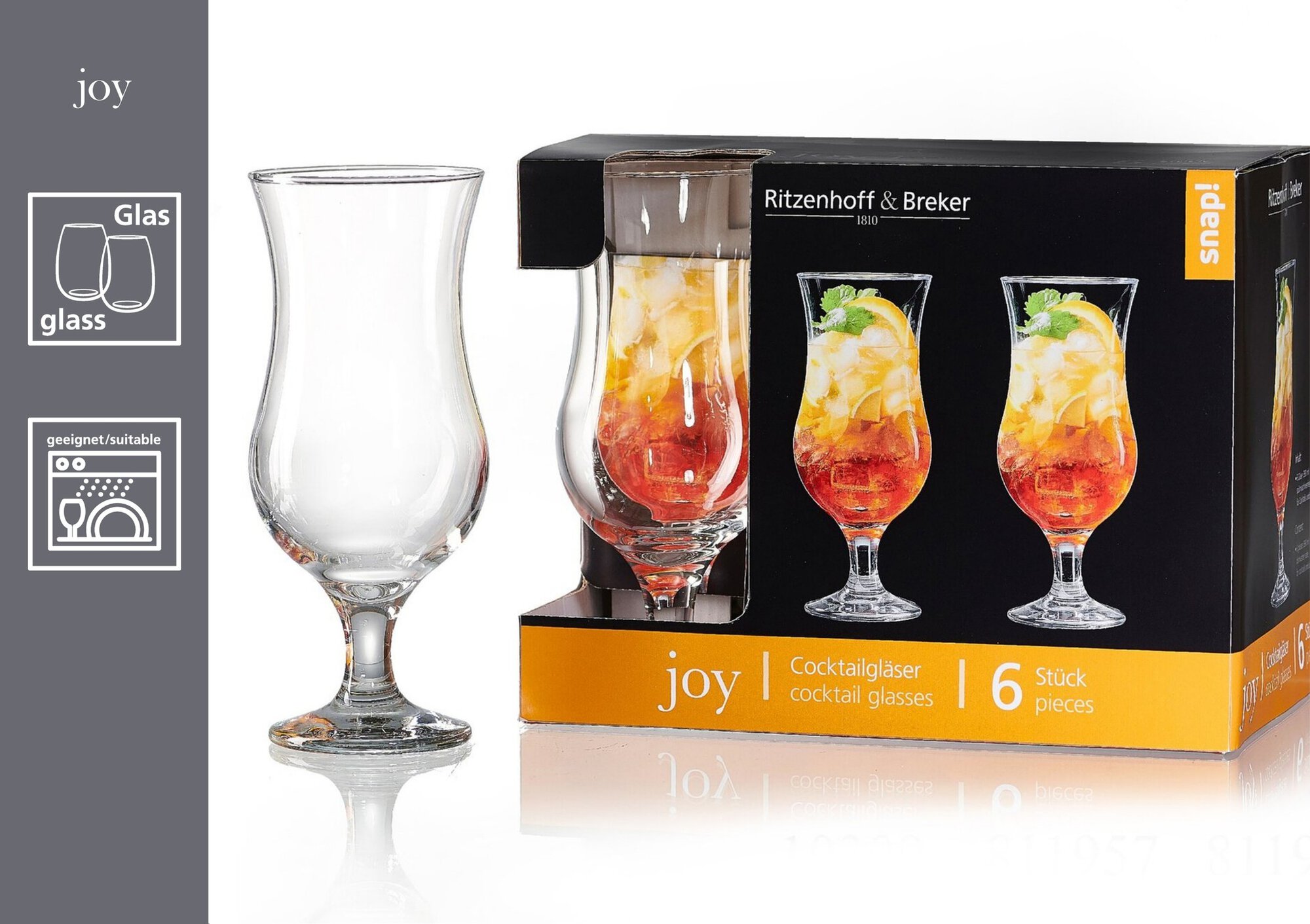 Cocktailgläser Joy 390 ml - Set 6tlg. - Glas, spülmaschinenfest, bauchig, klar