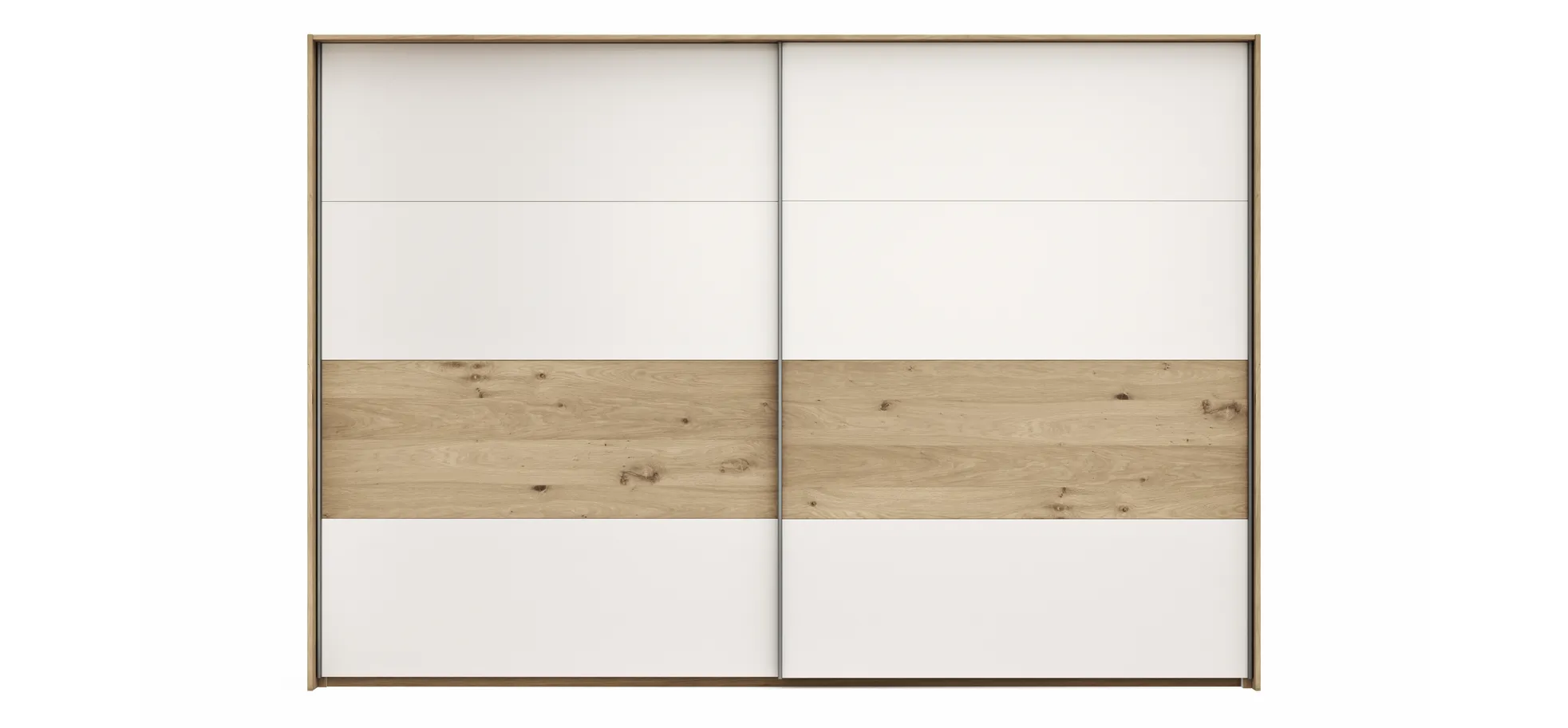 Schwebetürenschrank Viana - B ca. 308 cm, Furnier, Balkeneiche, Weiß
