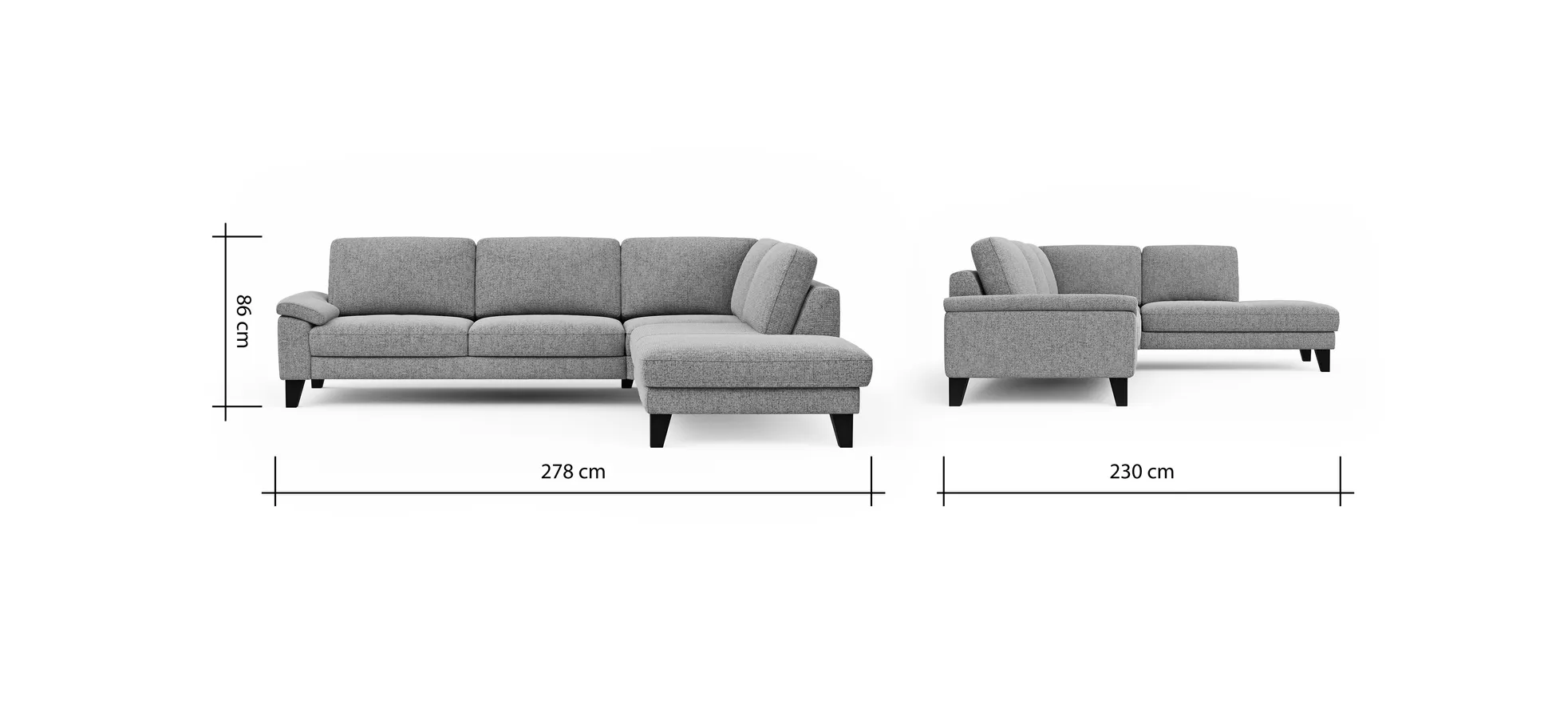 Ecksofa Oviedo - 2,5-Sitzer mit Ecke rechts inkl. Drehsitz, Stoff, Hellgrau
