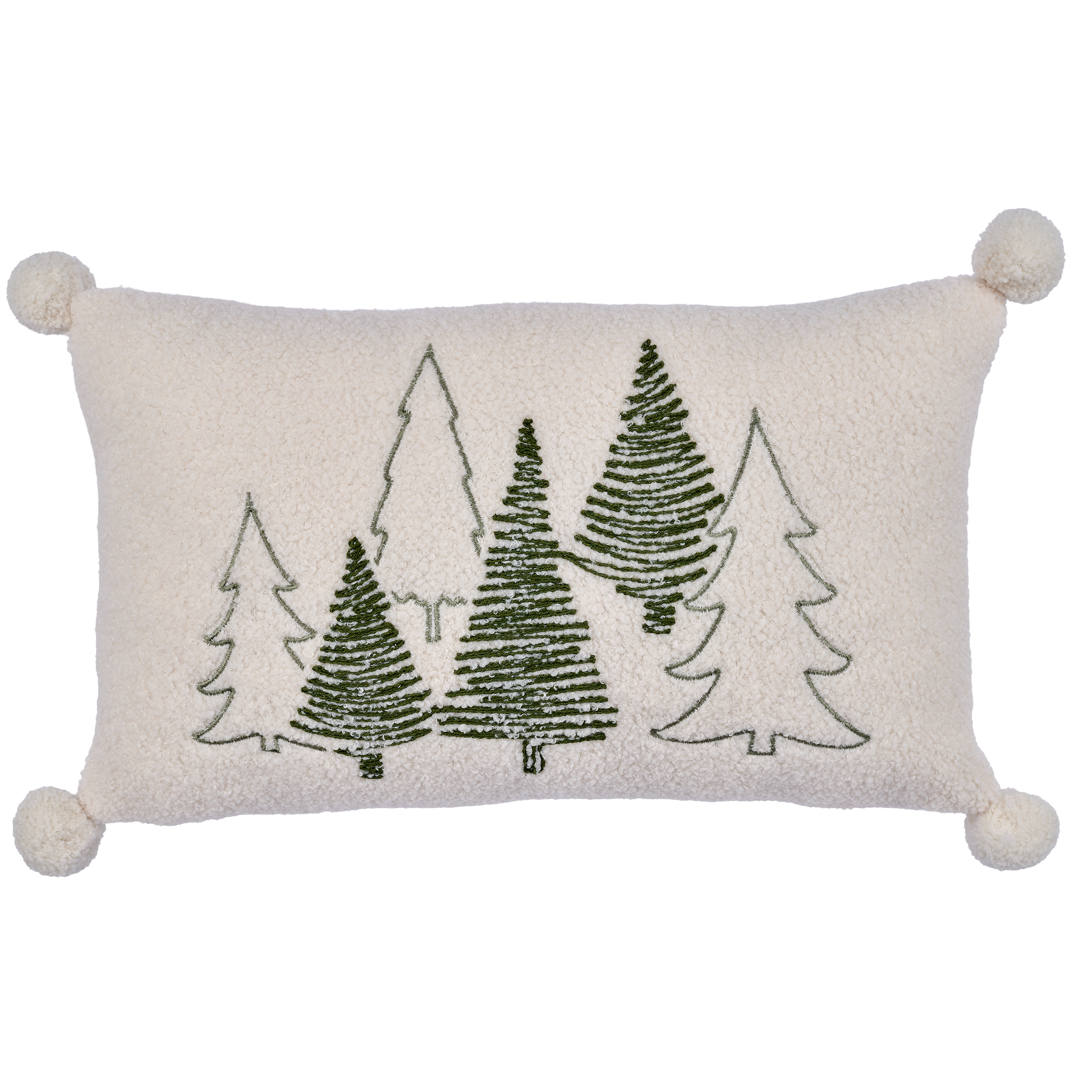 Stoffkissen mit Stickerei, Teddyfell Puscheln - naturweiß, ca. 50x30cm