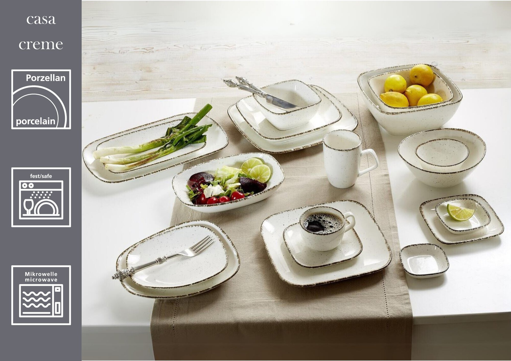 Untertasse Casa Creme 13,5 x 13,5 cm - Porzellan, spülmaschinenfest, quadratisch, beige