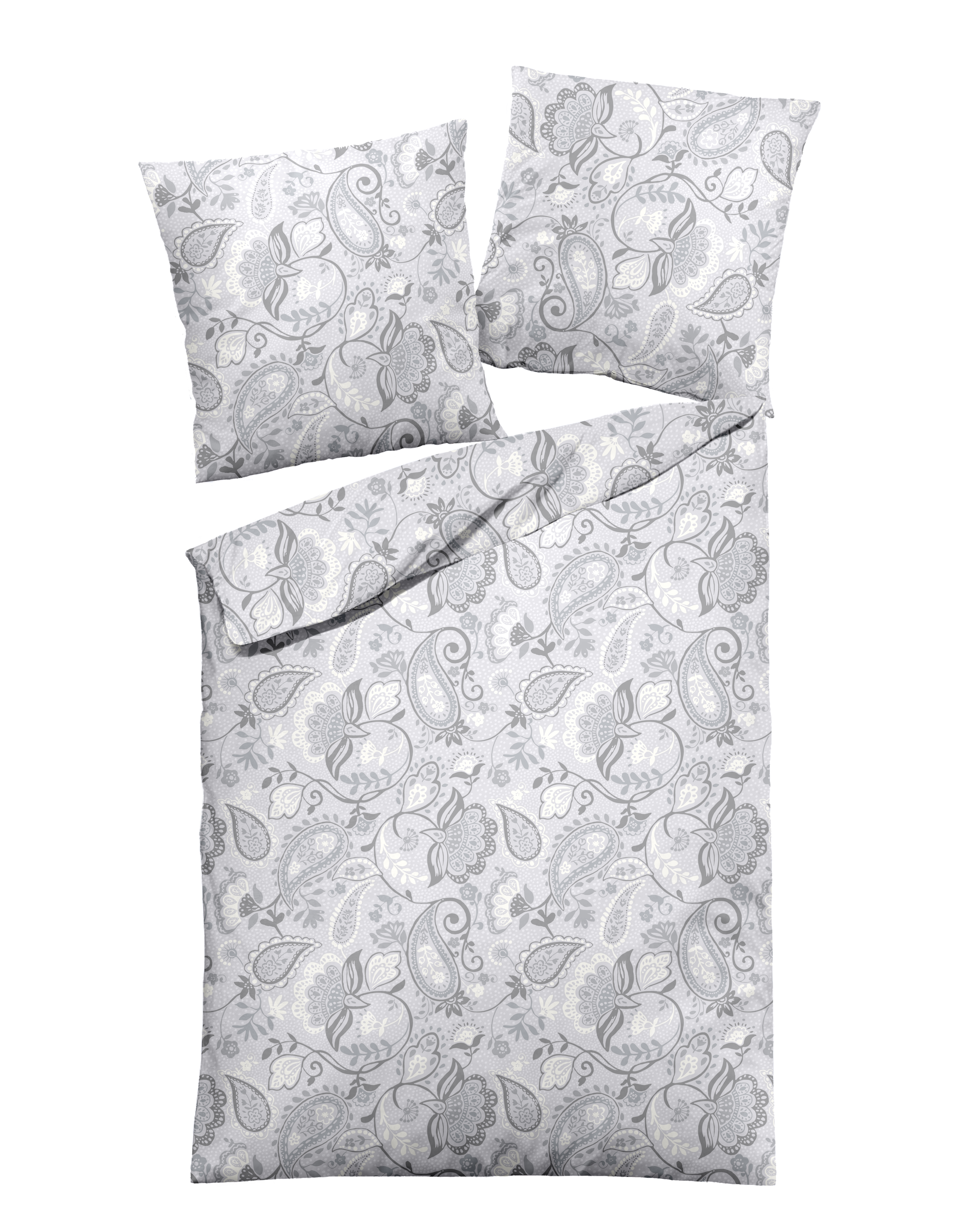 CASEA Mako-Satin-Bettwäsche - Maines,155x220cm, silber, Paisley
