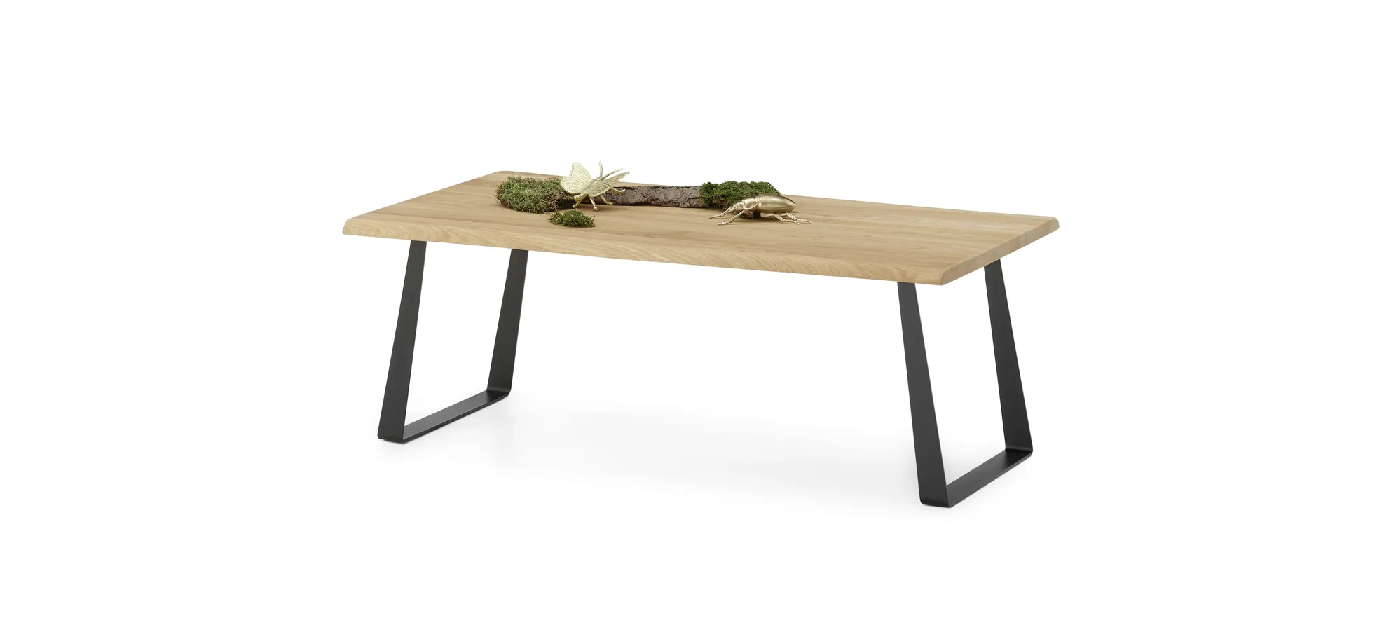 Couchtisch - LB ca. 110x60 cm, Wildeiche massiv geölt, Baumkante, Schwarz