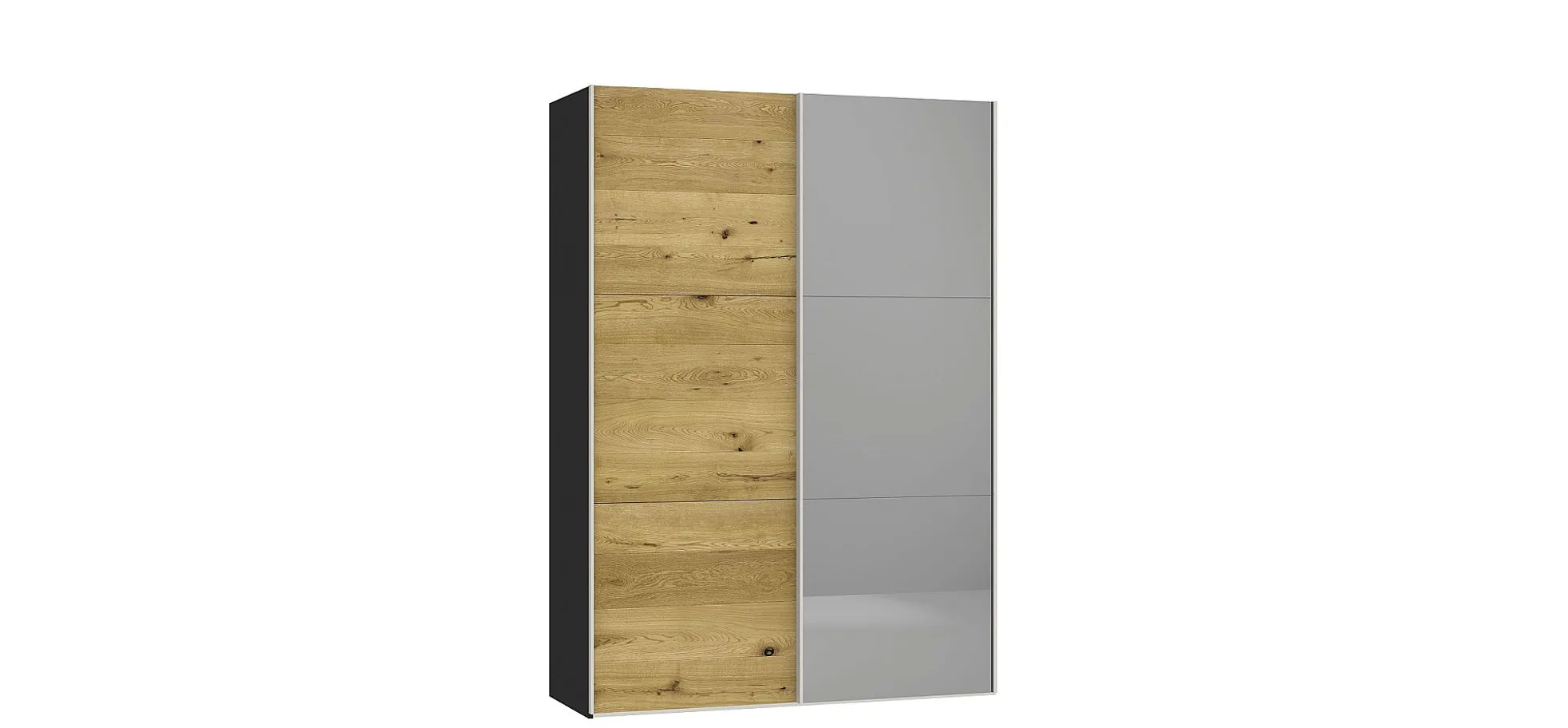 Schwebetürenschrank JOIN IT- B ca. 152 cm., Schwarz, Echtholz, Eiche, Spiegel, Dunkel