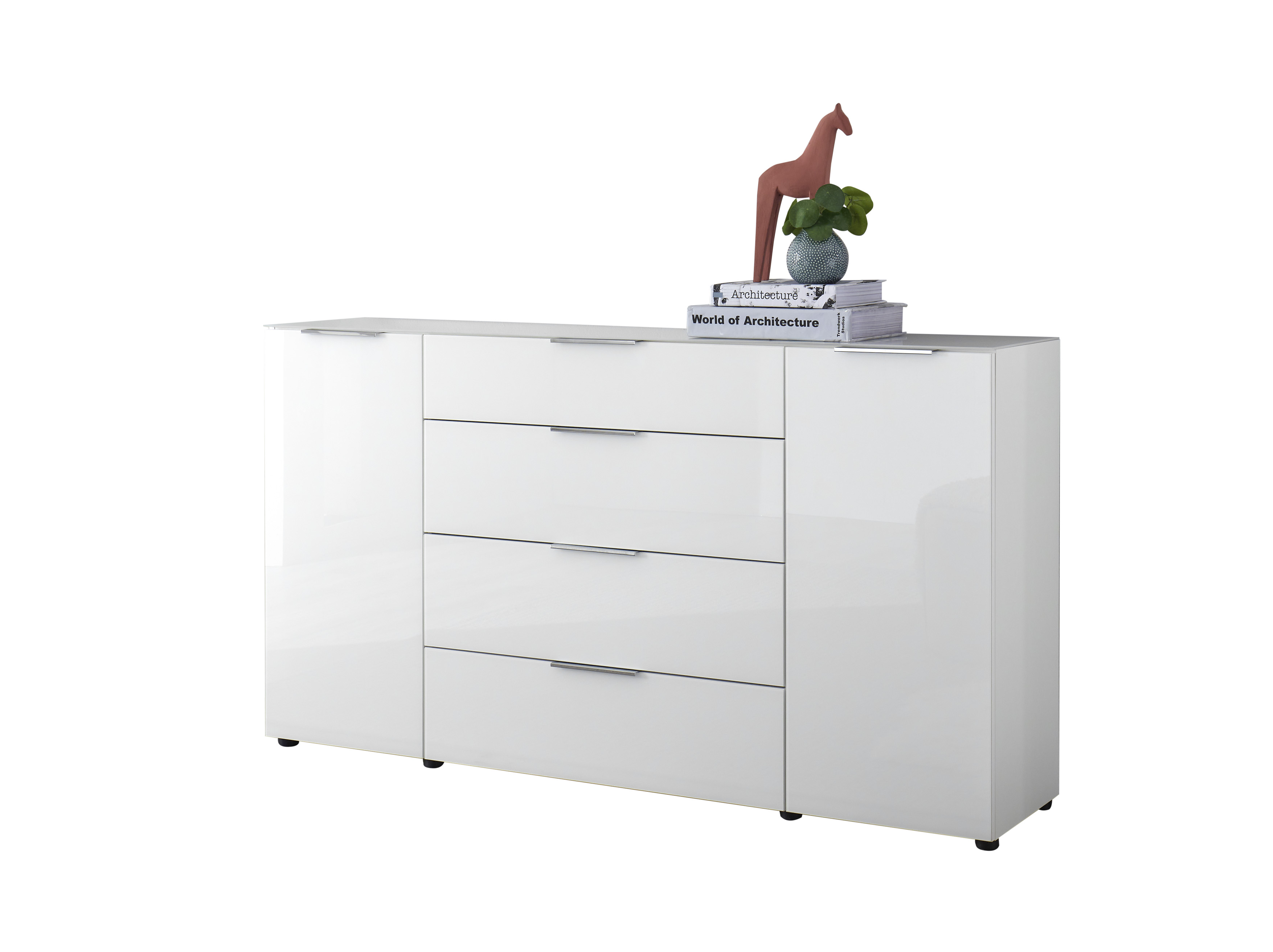 Kommode 4, weiß mit Glas - MyStyle 2044