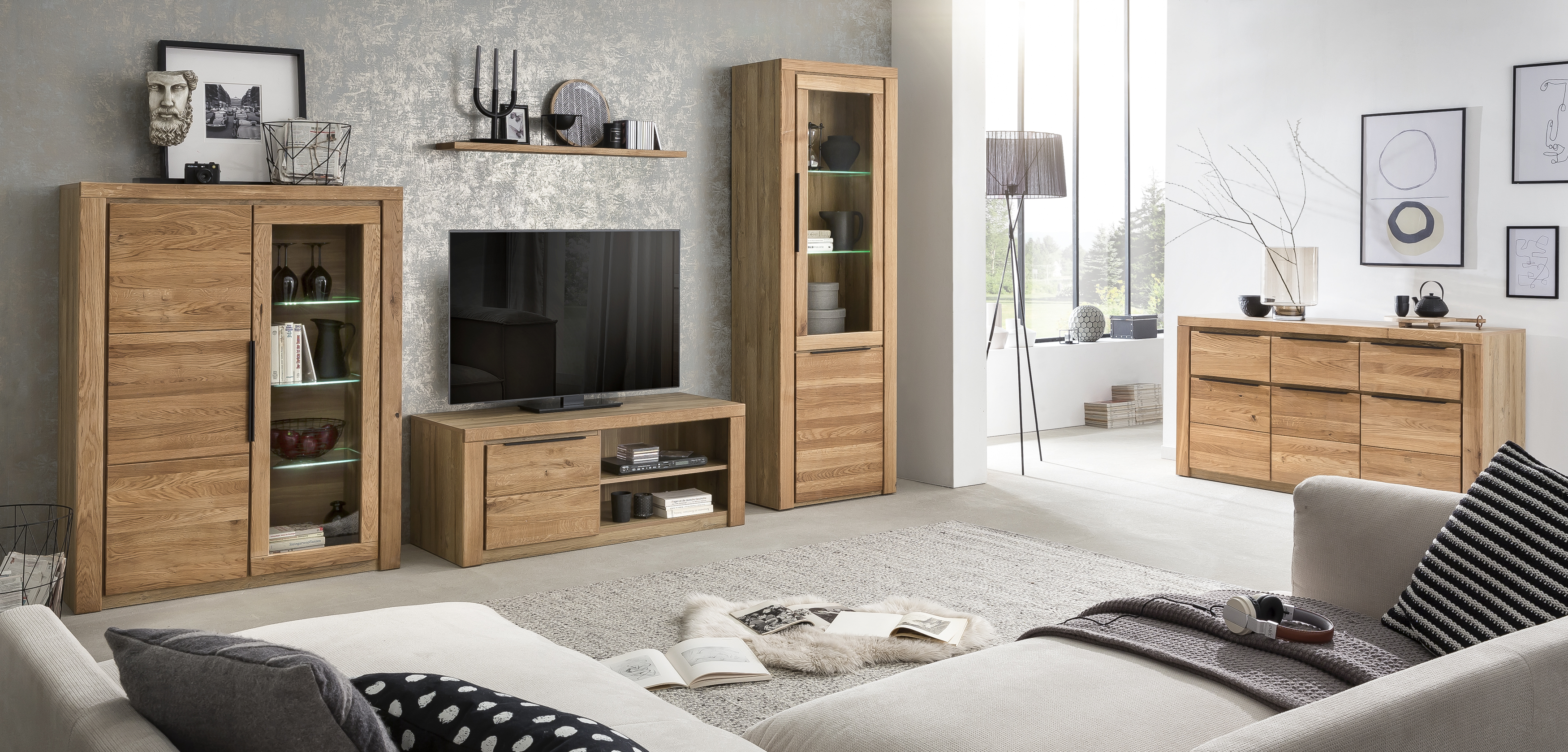 Vitrine, Eiche, 1 Holztür,1 Glastür - Eltia