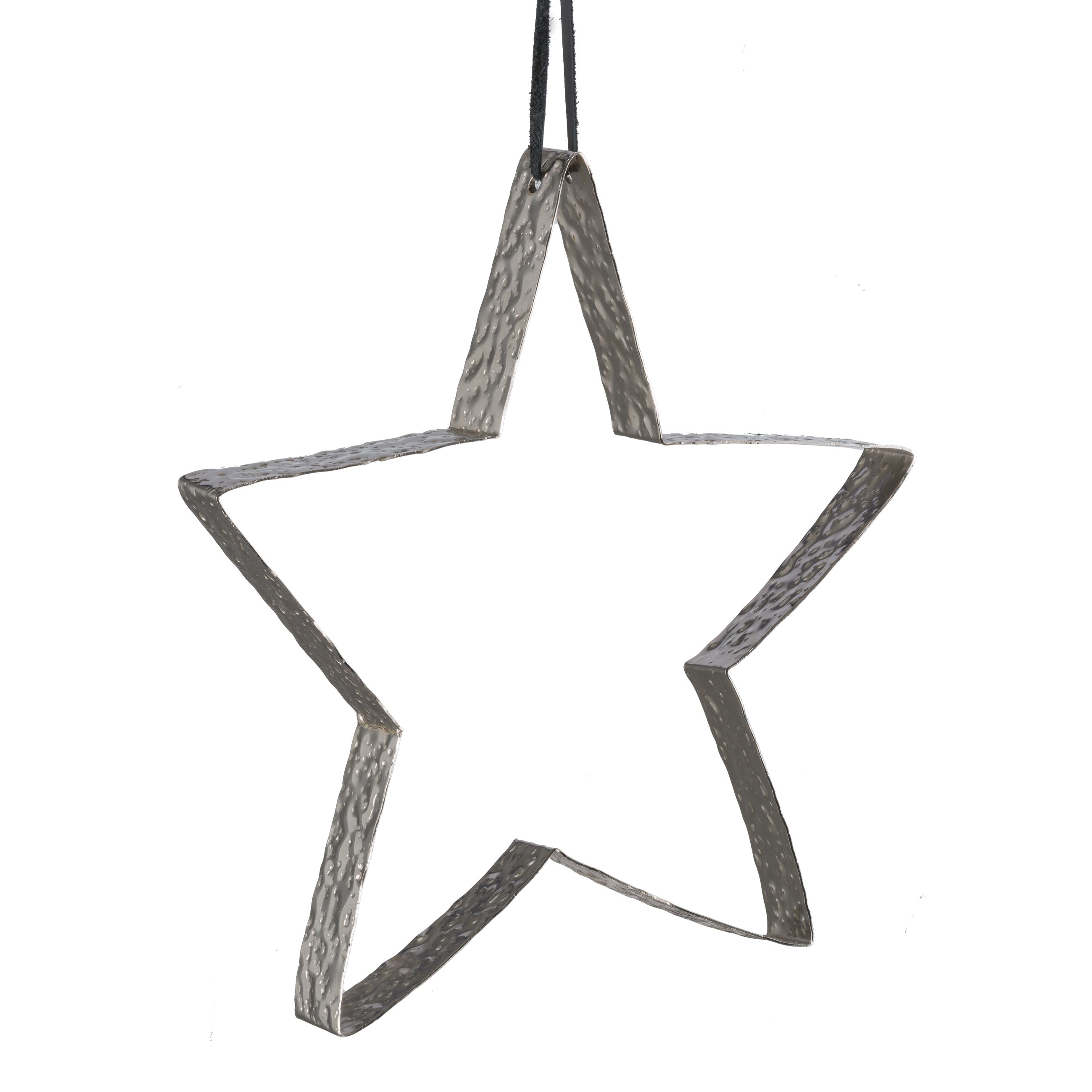 Dekohänger - Metall Stern, m. Leder Hänger, 30x30x4cm, Silber