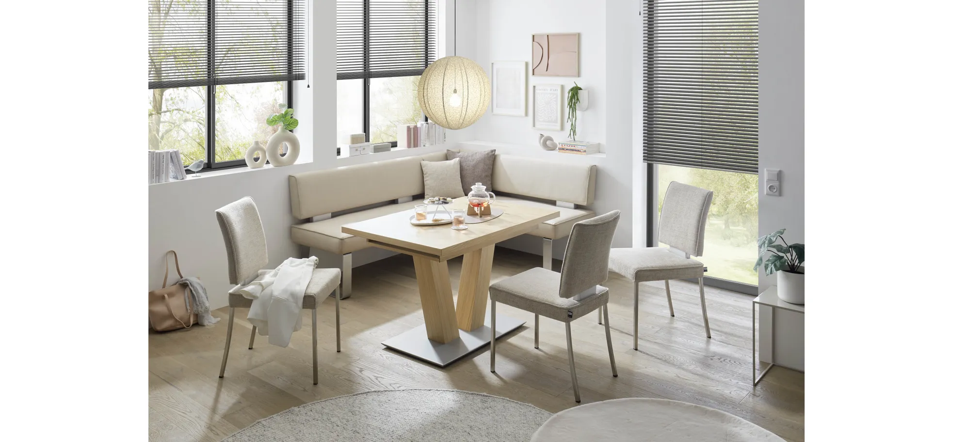 Eckbank EM Variantes - Stellmaß ca. 203x156 cm, Stoff, creme