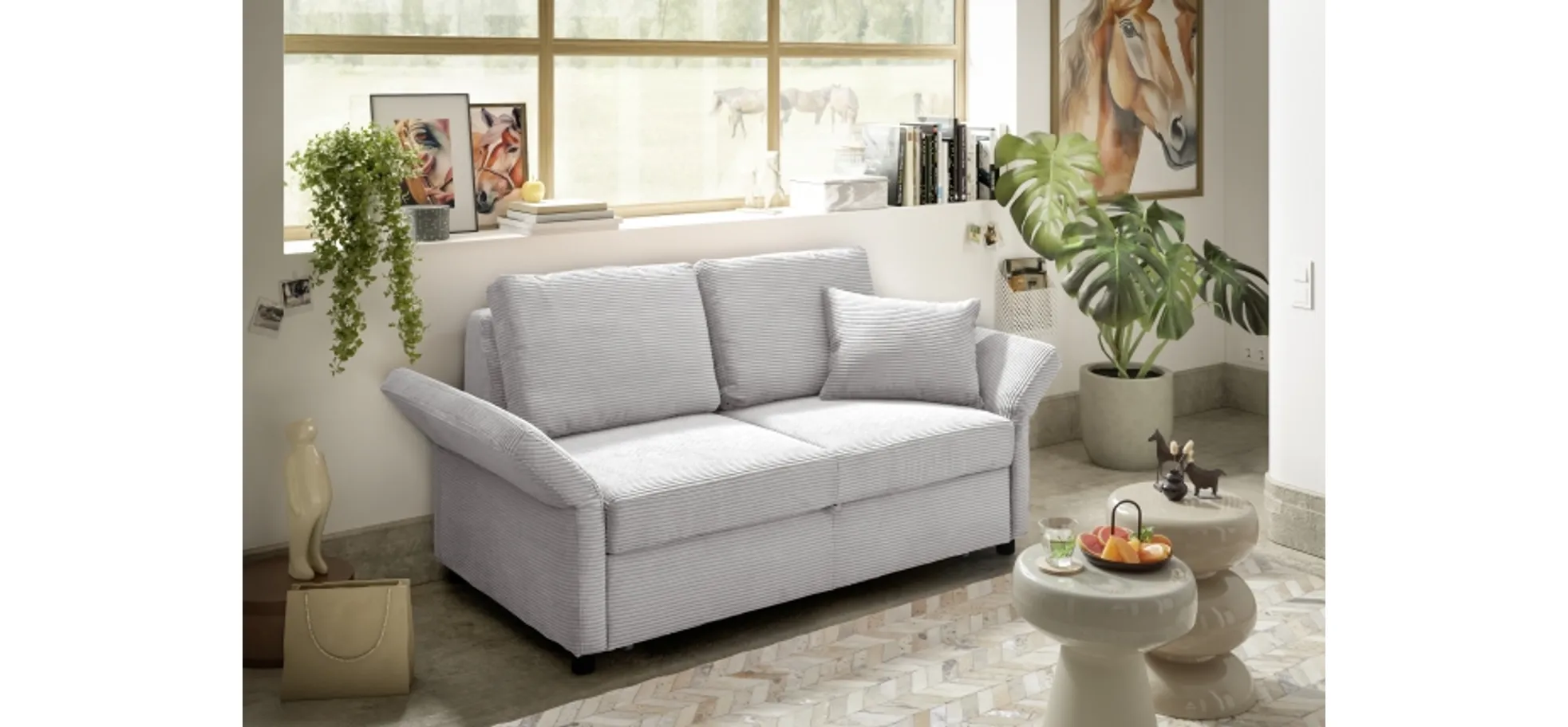 Sofa PRO FLEXX - 2-Sitzer inkl. Schlaffunktion, Stoff, Weiß