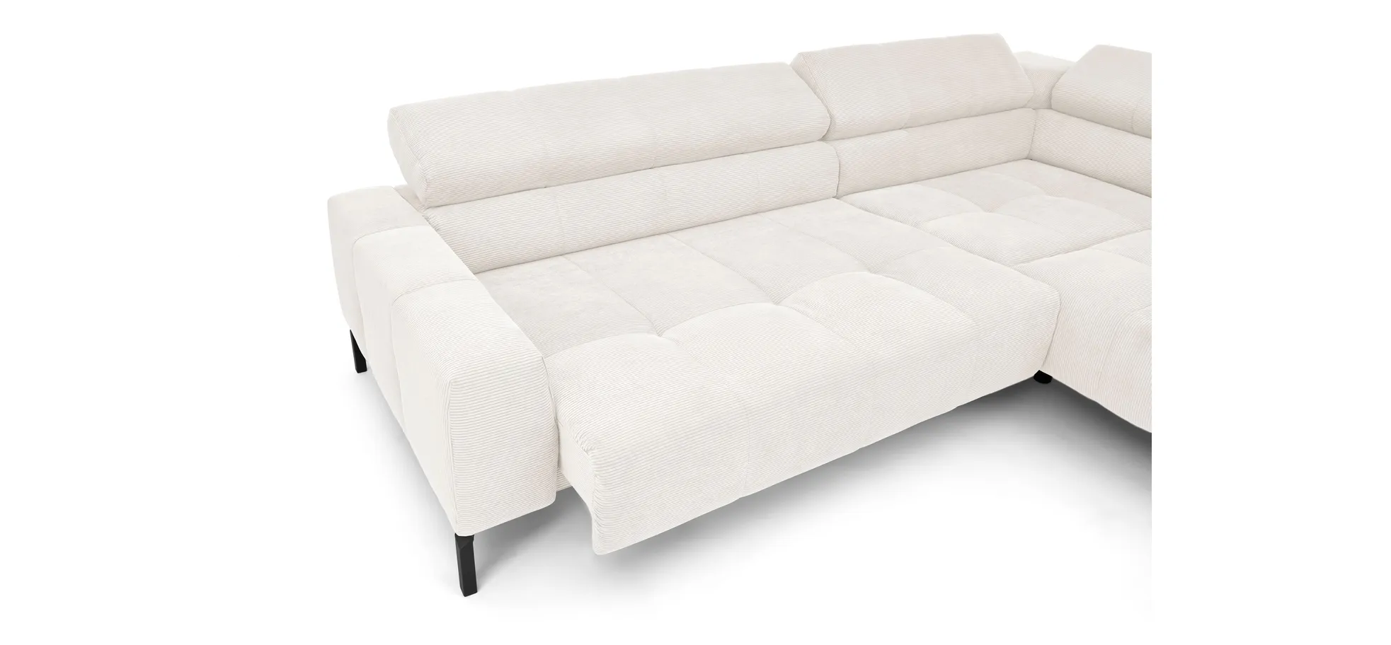  Ecksofa COLLEEN - 2-Sitzer mit Ecke rechts, Sitzvorzug motorisch, Feincord, Weiß