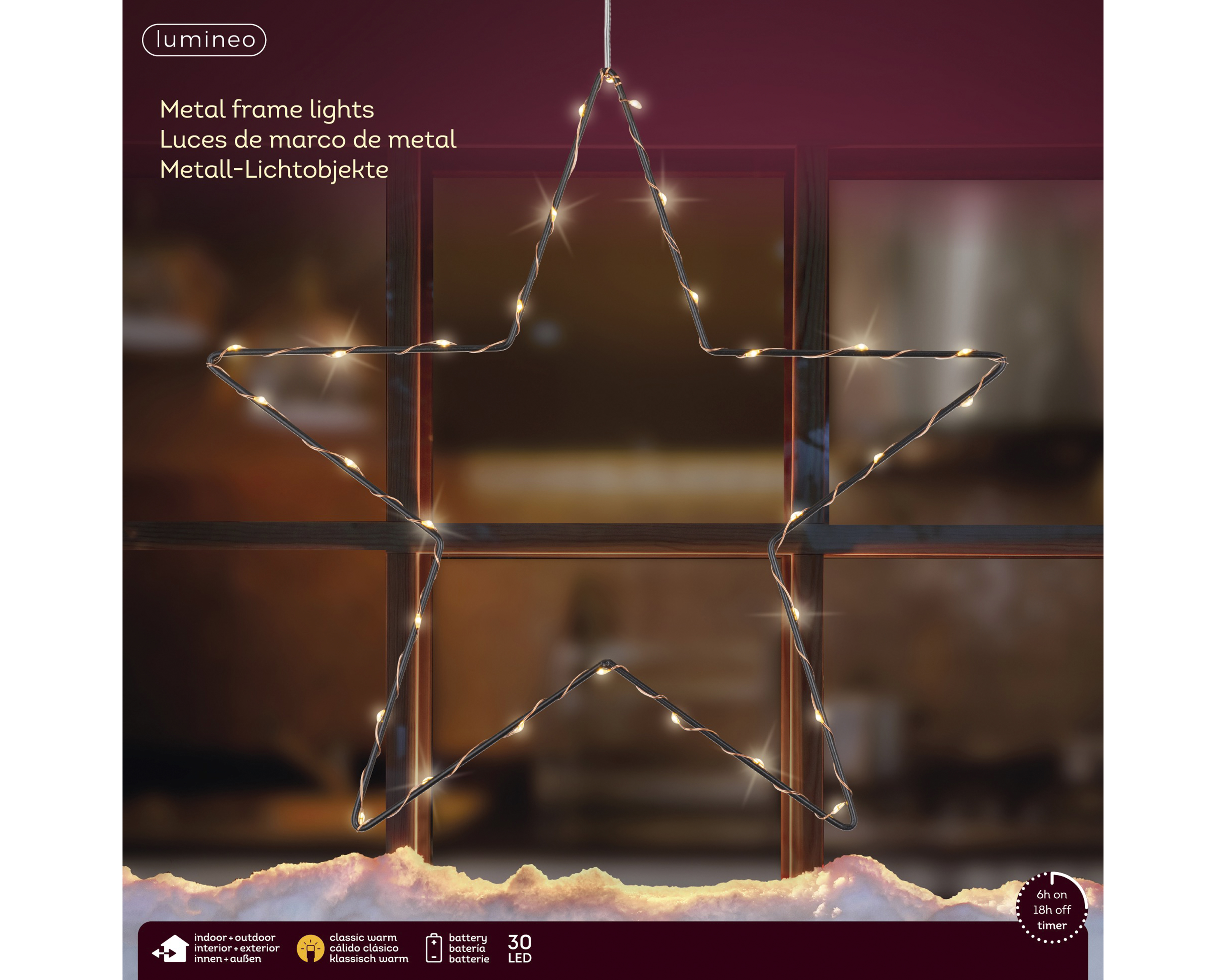 LED Stern - schwarz/klassisch warm, Metall, Ø35cm-30L