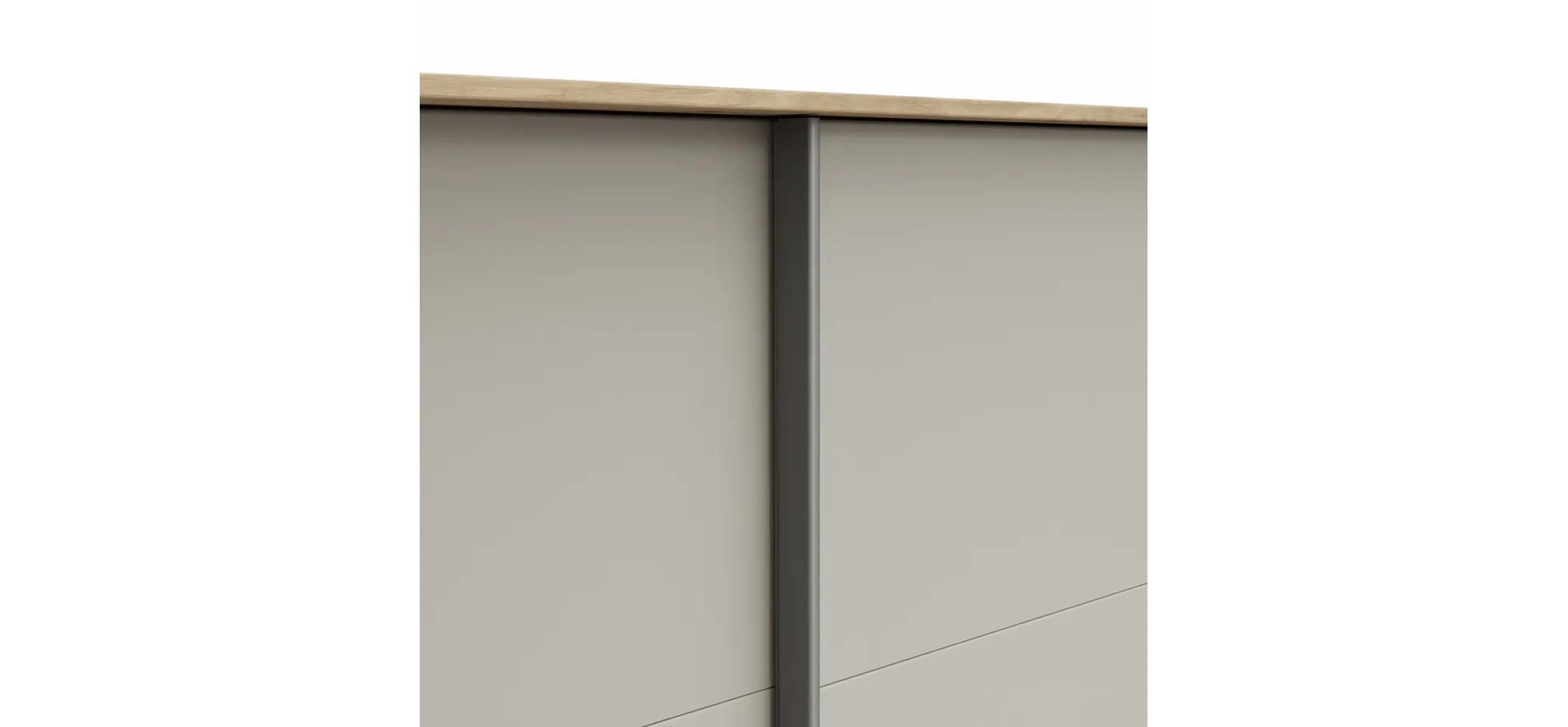 Schwebetürenschrank Viana - B ca. 188 cm, Furnier, Balkeneiche, Hellgrau
