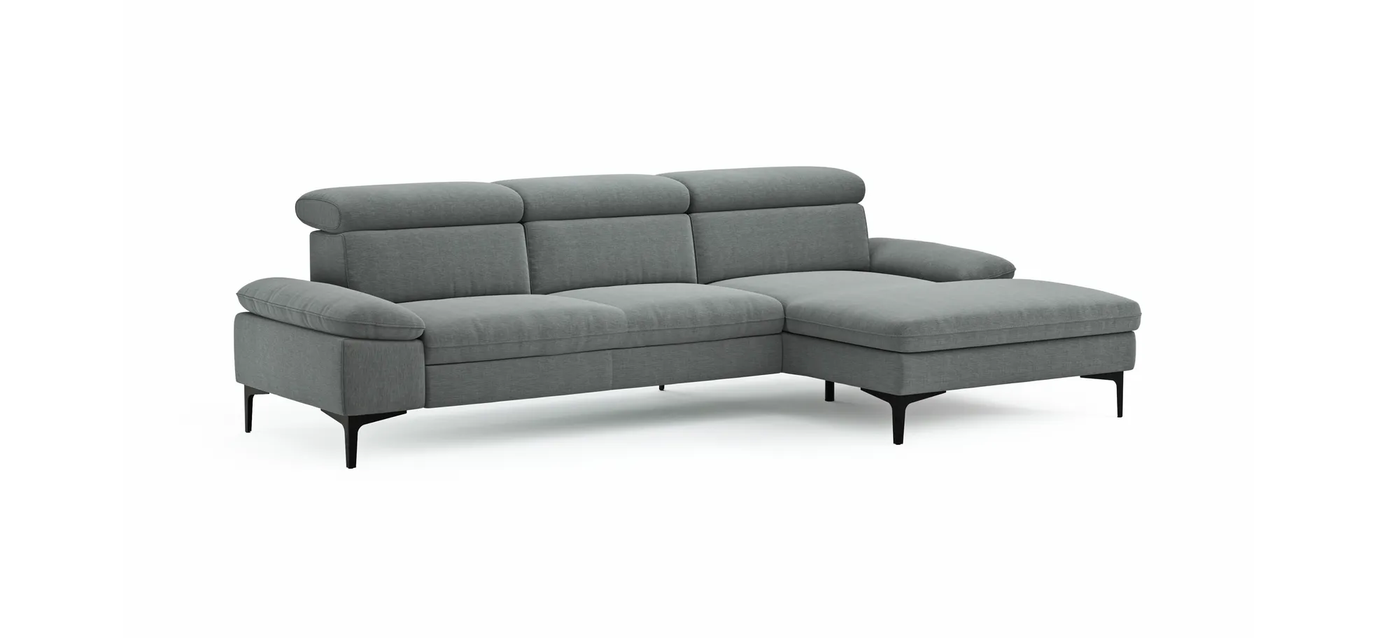 Ecksofa Felipa - 2,5-Sitzer mit Longchair rechts inkl. Kopfteil verstellbar, Stoff, Grau