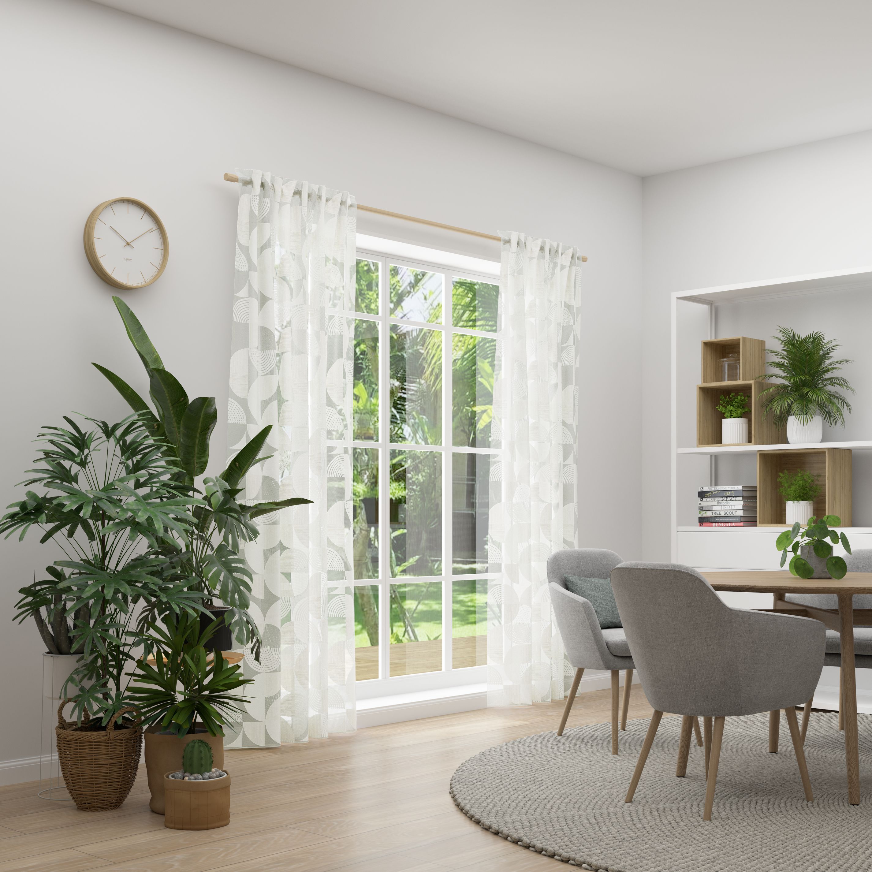 Schlaufenschal Circle, graphisch, 137x245cm - 62% viskose/38% polyester, weiß/beige