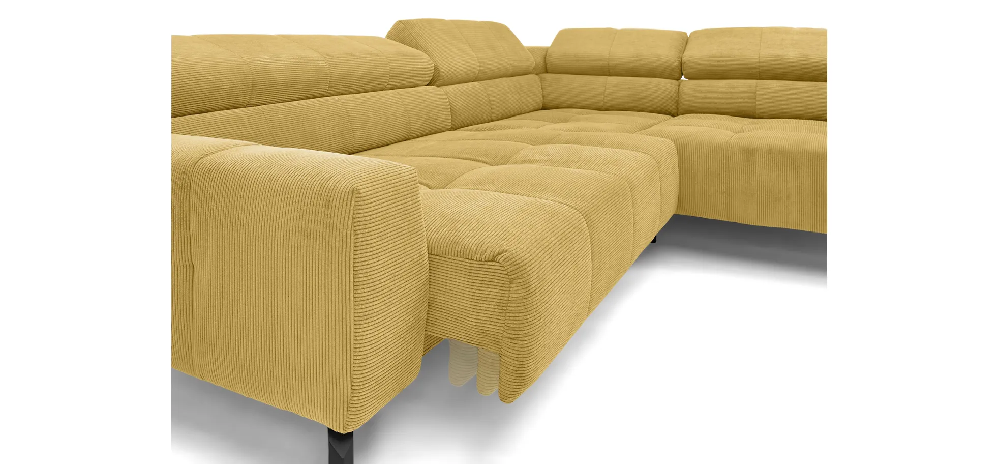  Ecksofa COLLEEN - 2-Sitzer mit Ecke rechts, Sitzvorzug motorisch, Feincord, Gold