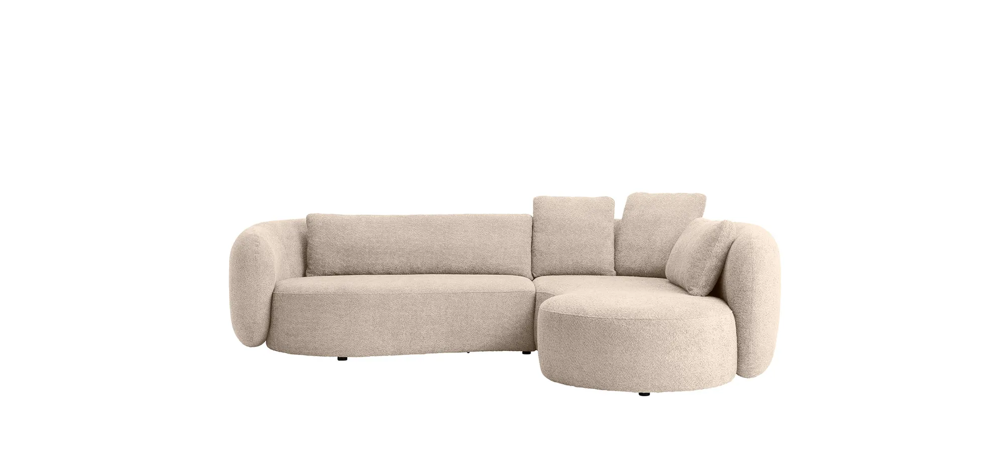 Ecksofa Karasu - 3-Sitzer mit Ottomane rechts, Stoff, Natur