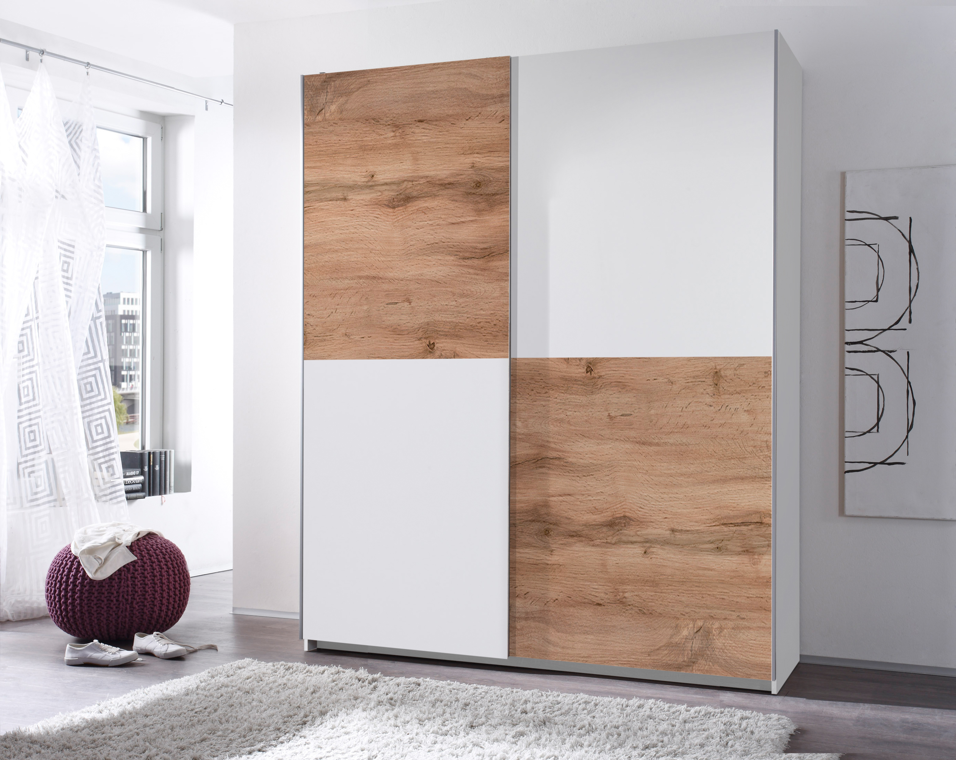 Schwebetürenschrank, weiß Dekor - MyTogo346