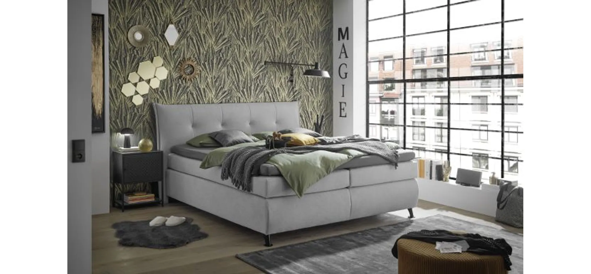 Boxspringbett HAROA- Liegefläche ca. 180x200 cm, Stoff, Hellgrau, TFK H4/TFK H4