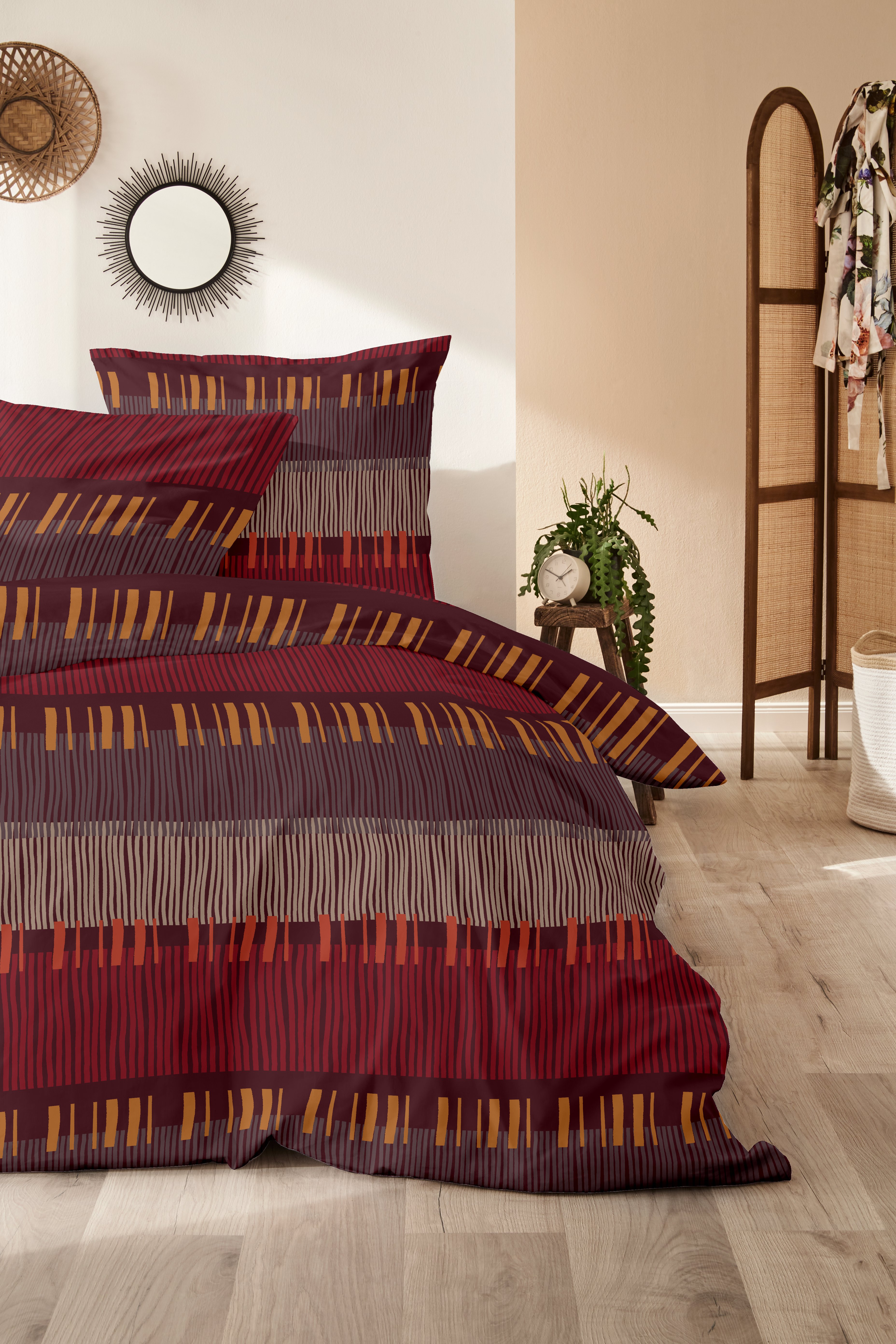 Feinbiber-Bettwäsche, 155x220cm, rot-braun - 100% Baumwolle