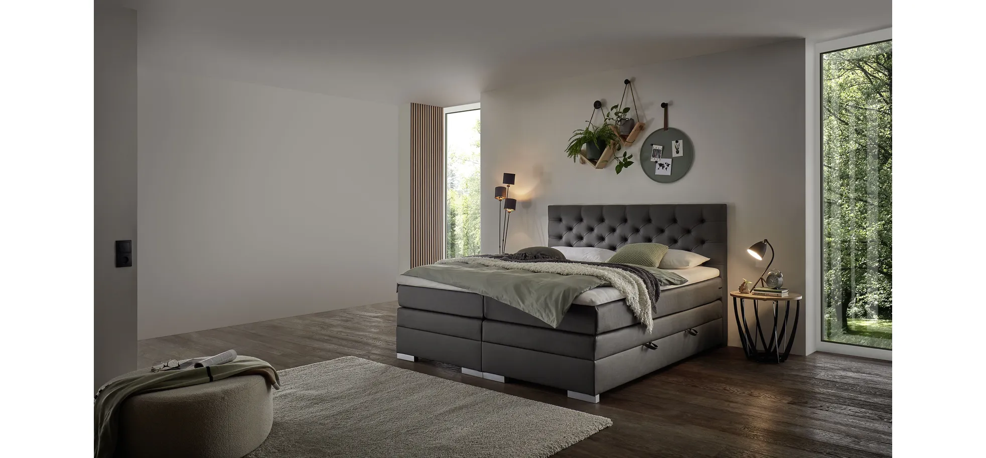 Boxspringbett, Stoff grau   - Sandrin E 