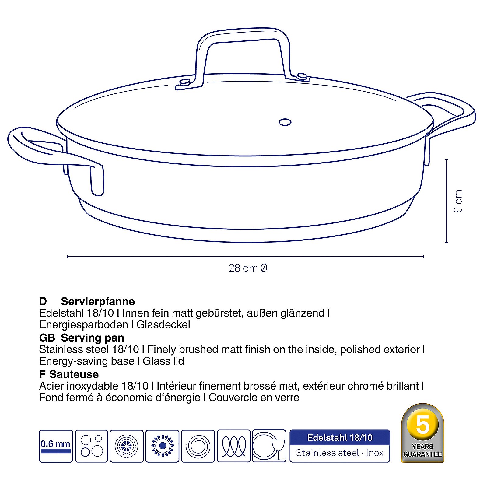 Servierpfanne Flavoria - mit glasdeckel, 28cm