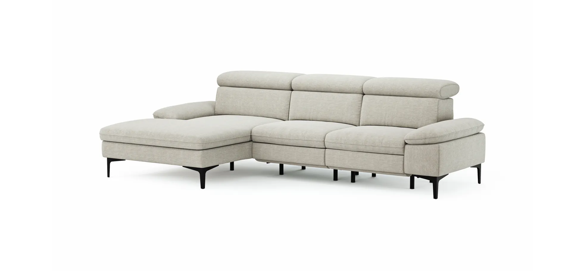 Ecksofa Felipa - Longchair links mit 2,5-Sitzer inkl. Armlehne verstellbar und Rückenlehne/Sitztiefe verstellbar (motorisch), Stoff, Natur