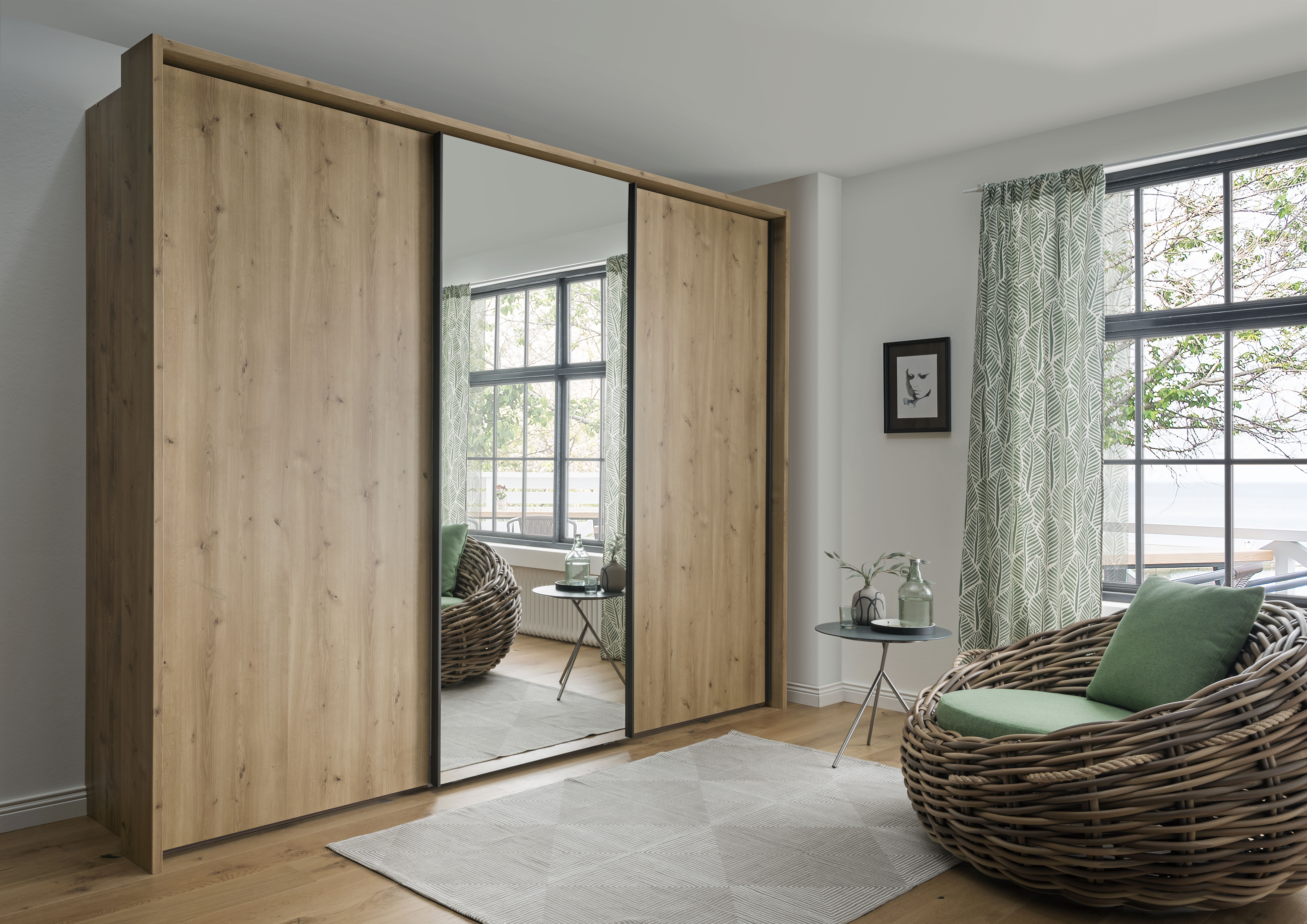 Schwebetürenschrank "3000", Bianco Eiche - LS 231120 \ 3000