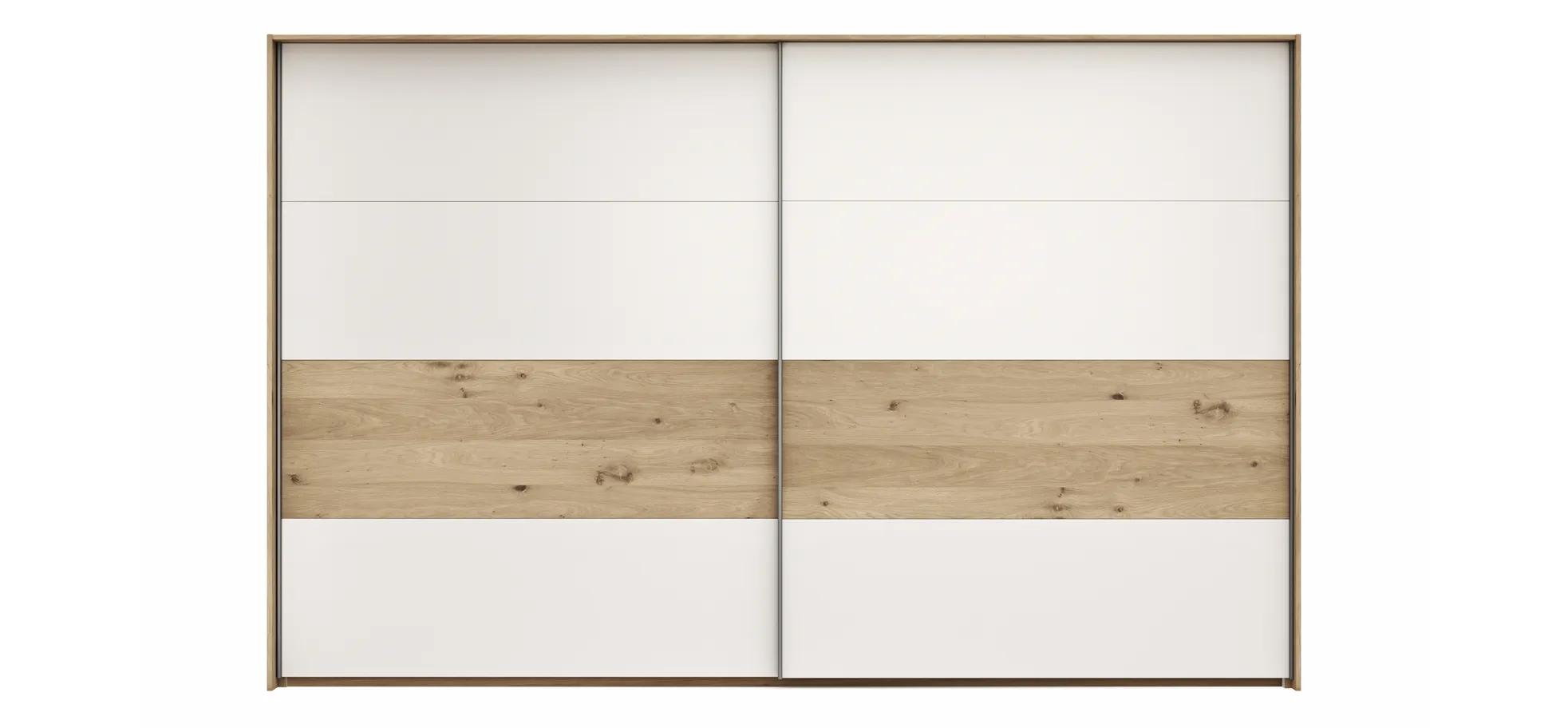 Schwebetürenschrank Viana - B ca. 338 cm, Furnier, Balkeneiche, Weiß