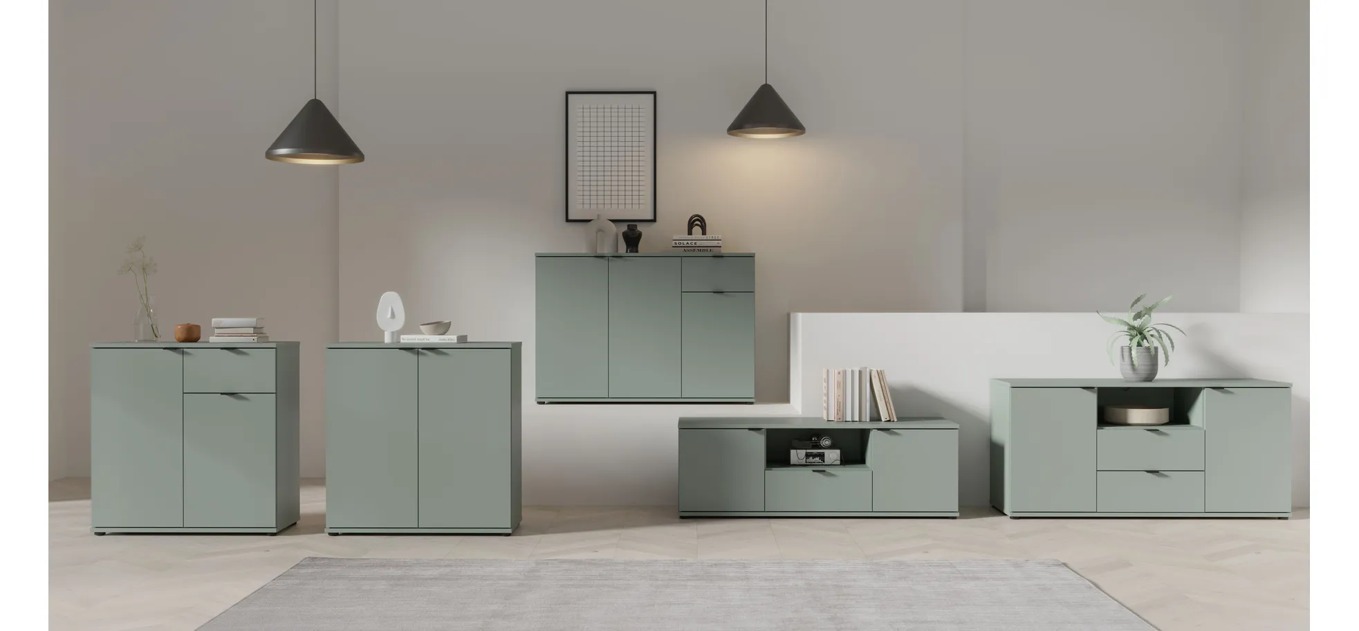 Kommode, Salbei, 2 Türen - Finella