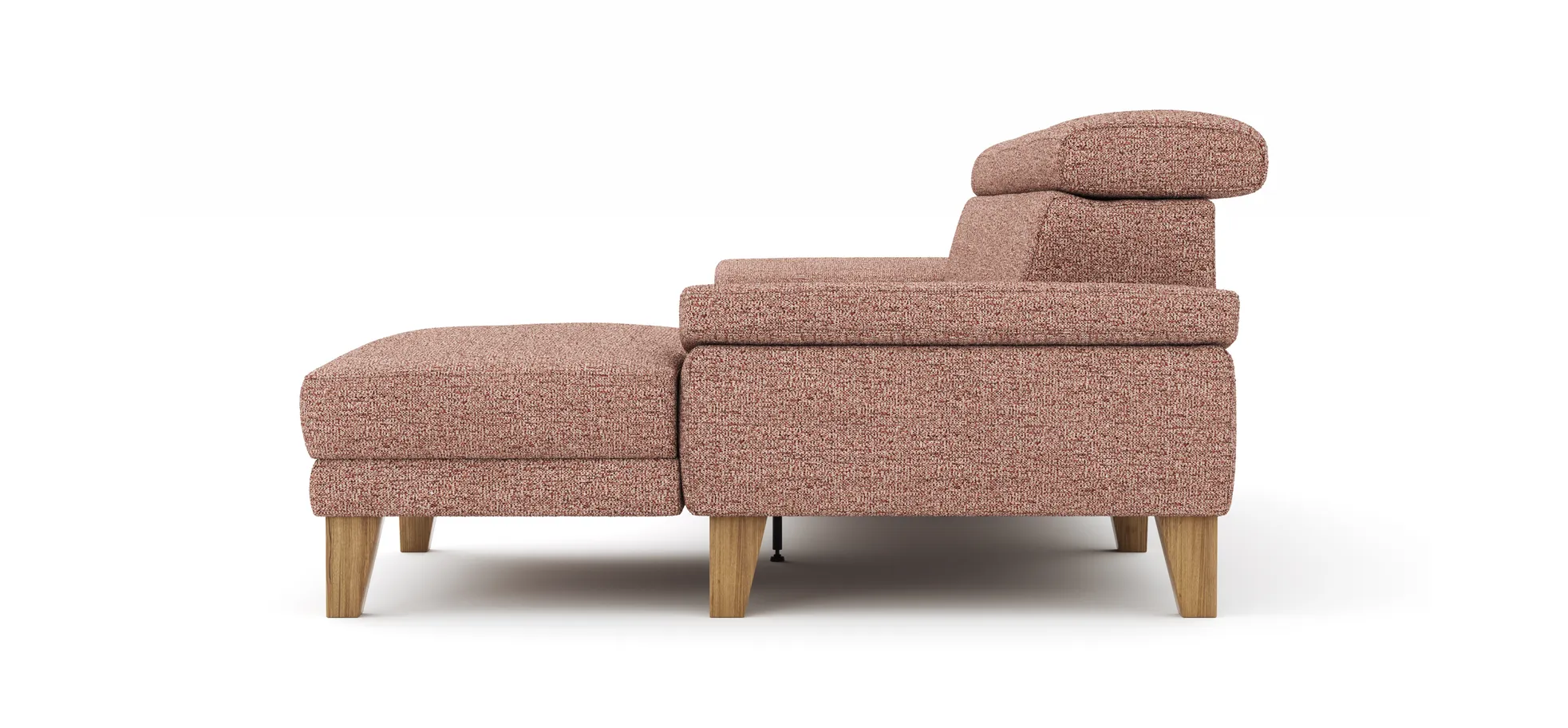 Ecksofa Hudson - 2,5-Sitzer mit Longchair rechts, inkl. Kopfteil/Armlehne verstellbar und Relaxfunktion (motorisch), Stoff, Kupfer