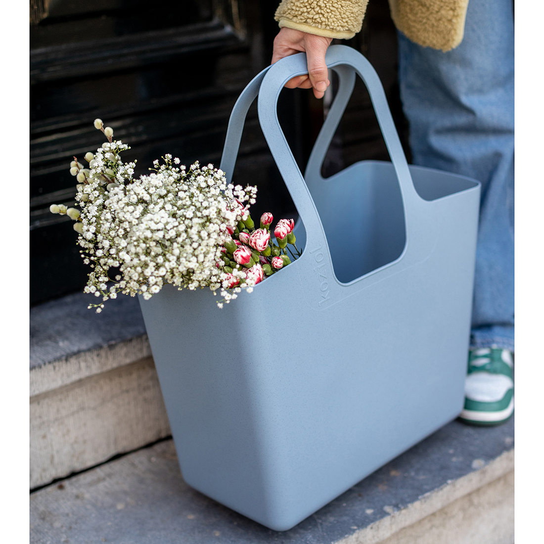 Tasche, 21,5x44x54cm,  nature flower blue - geräumig, stabil, 100% CO2-neutral